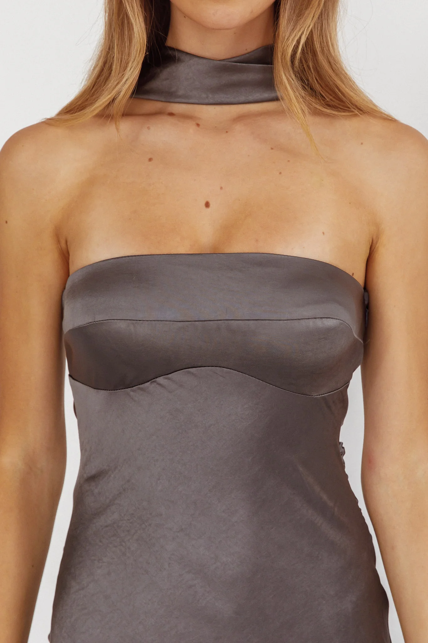 Damsel Reverse Halter Maxi Dress Satin Charcoal - Image 9