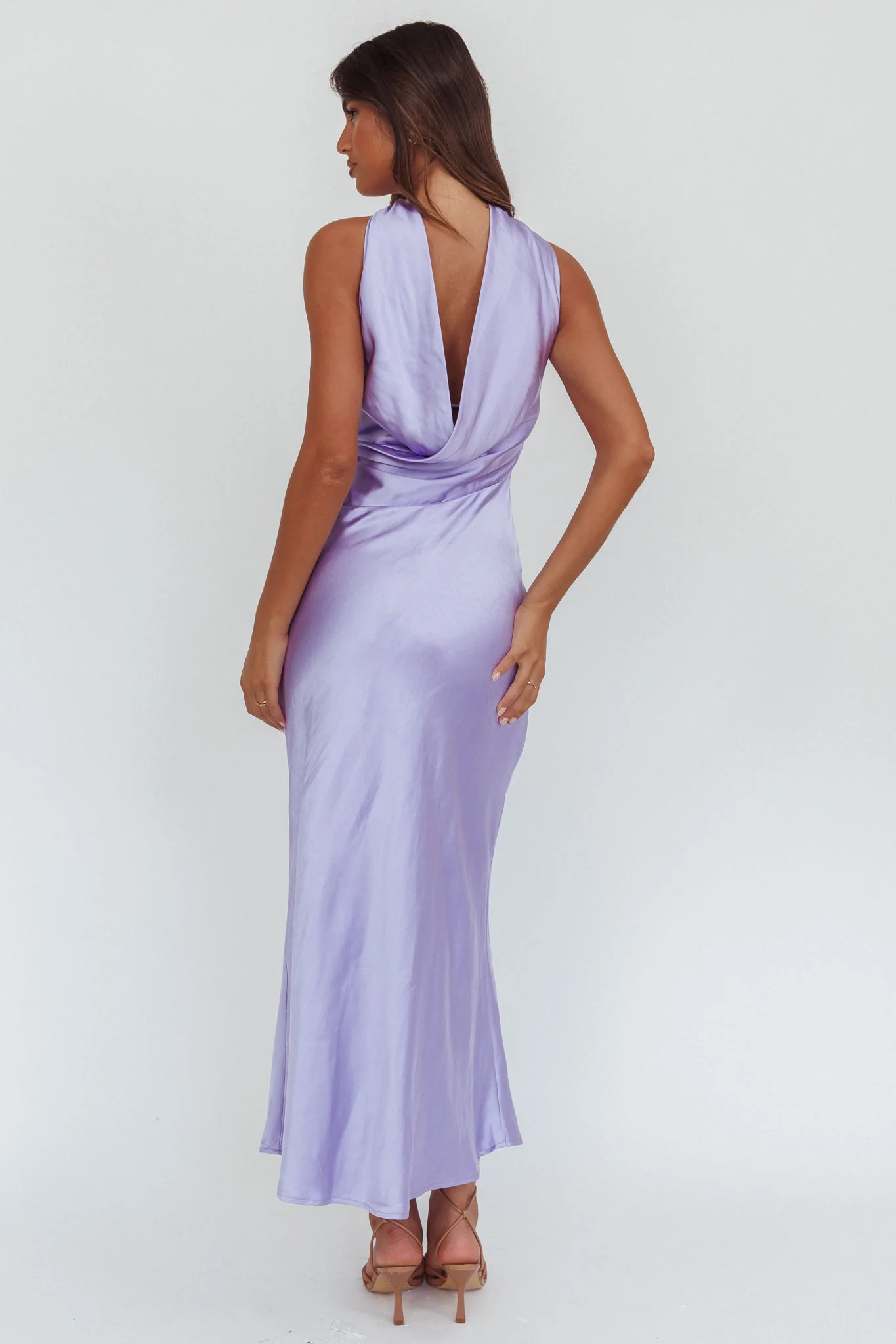 Damsel Reverse Halter Maxi Dress Satin Lilac - Image 2