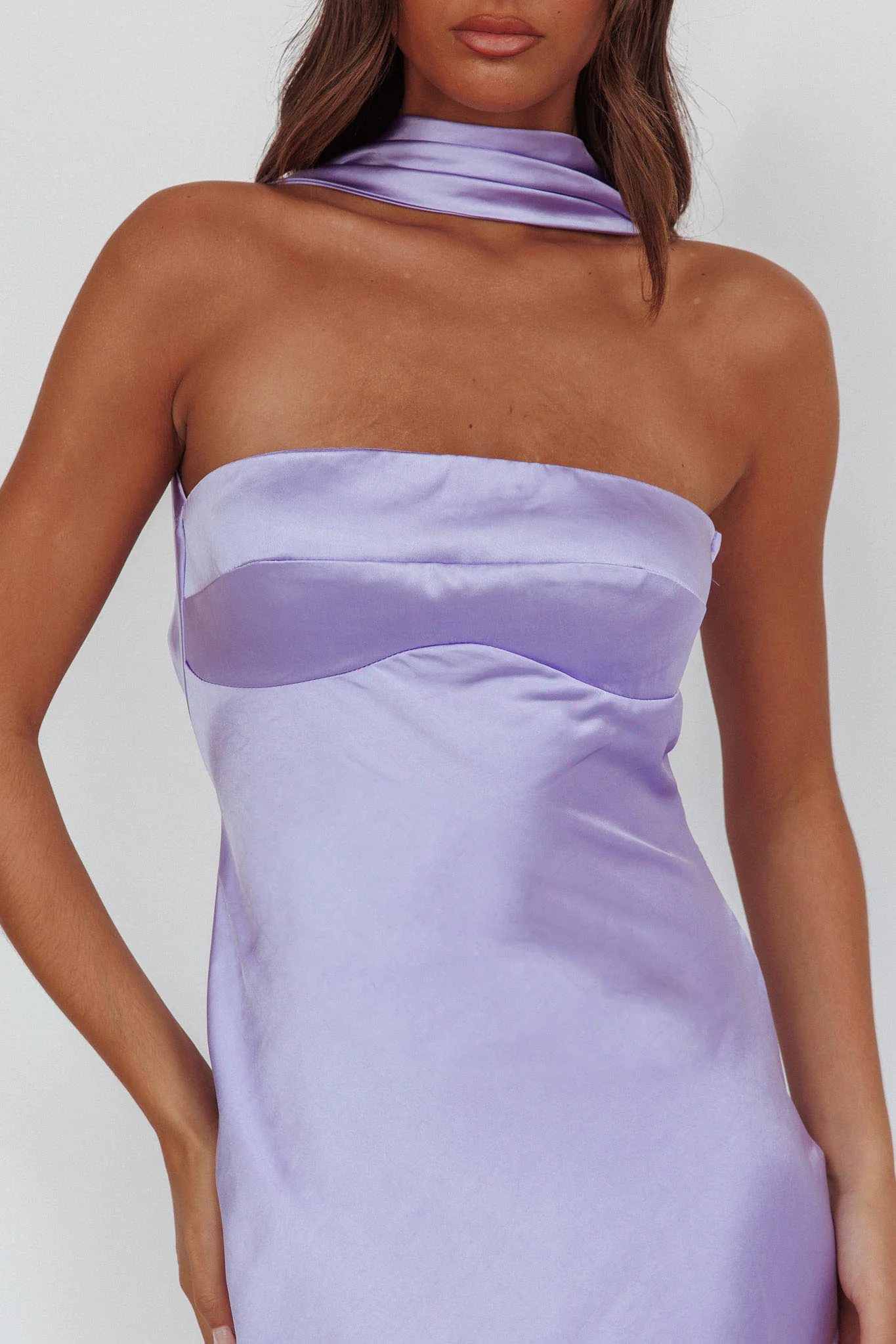 Damsel Reverse Halter Maxi Dress Satin Lilac - Image 3