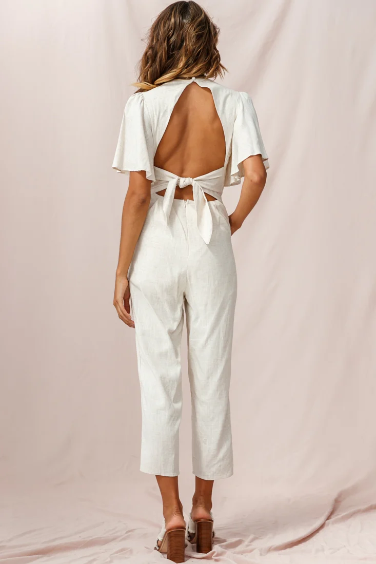 Dana Straight Leg Collared Neck Jumpsuit Natural - Image 4