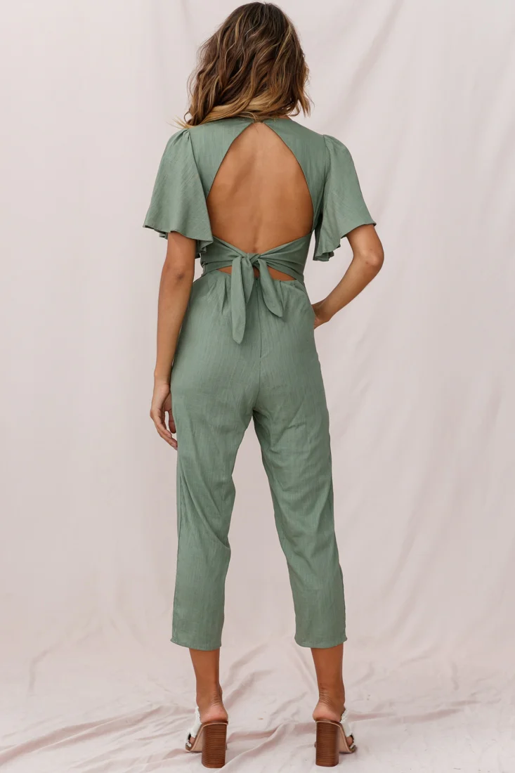 Dana Straight Leg Collared Neck Jumpsuit Olive - Image 3