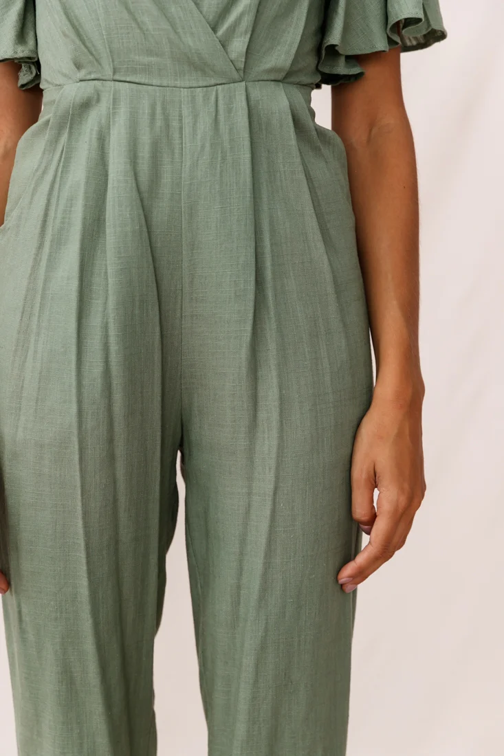 Dana Straight Leg Collared Neck Jumpsuit Olive - Image 4
