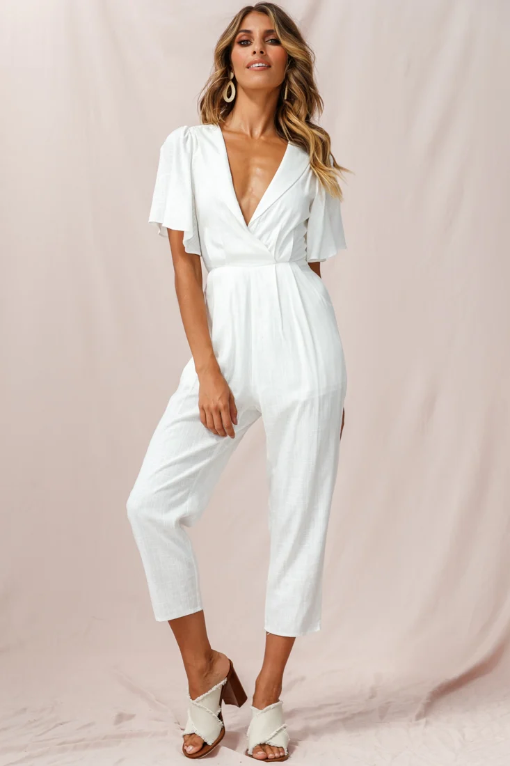 Dana Straight Leg Collared Neck Jumpsuit White - Image 6