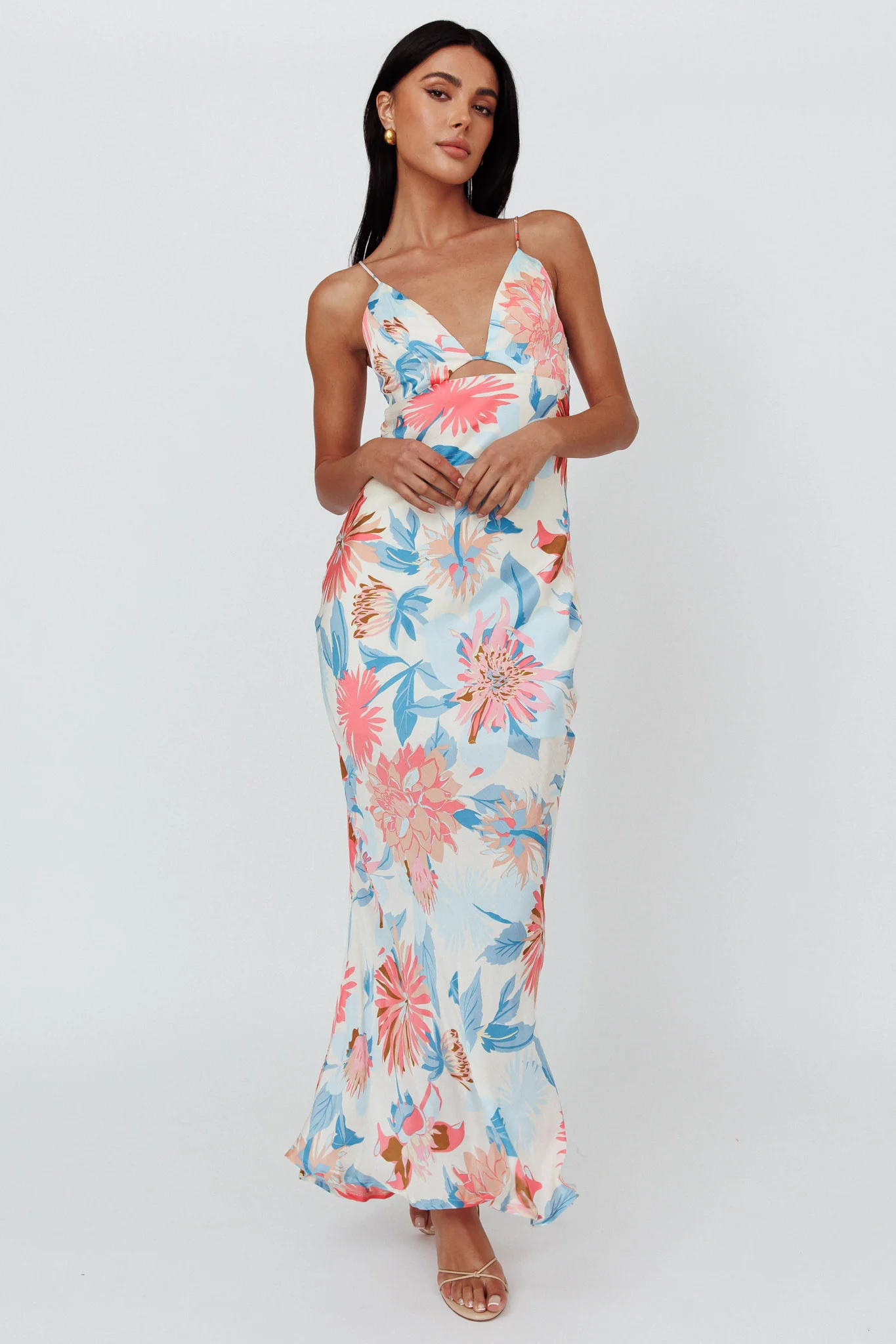 Dance Again Cut-Out Back Maxi Dress Floral Blue
