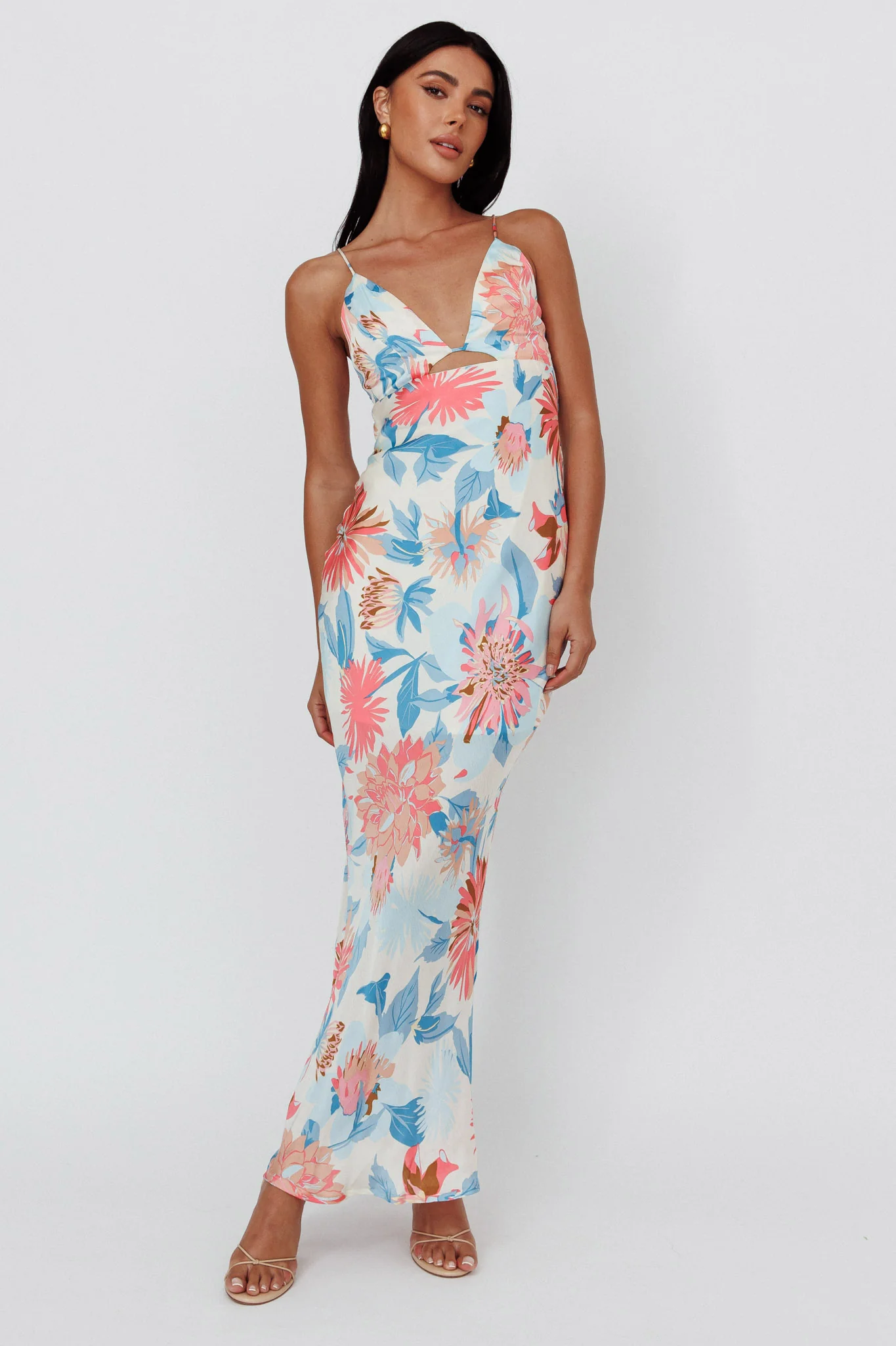 Dance Again Cut-Out Back Maxi Dress Floral Blue - Image 5