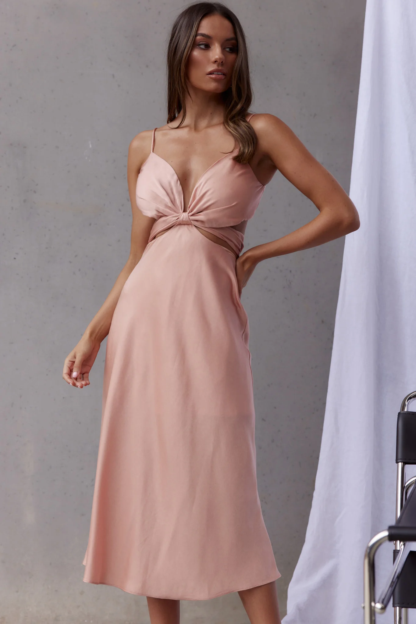 Dance With Me Crossover Bust Midi Dress Peach - Image 5