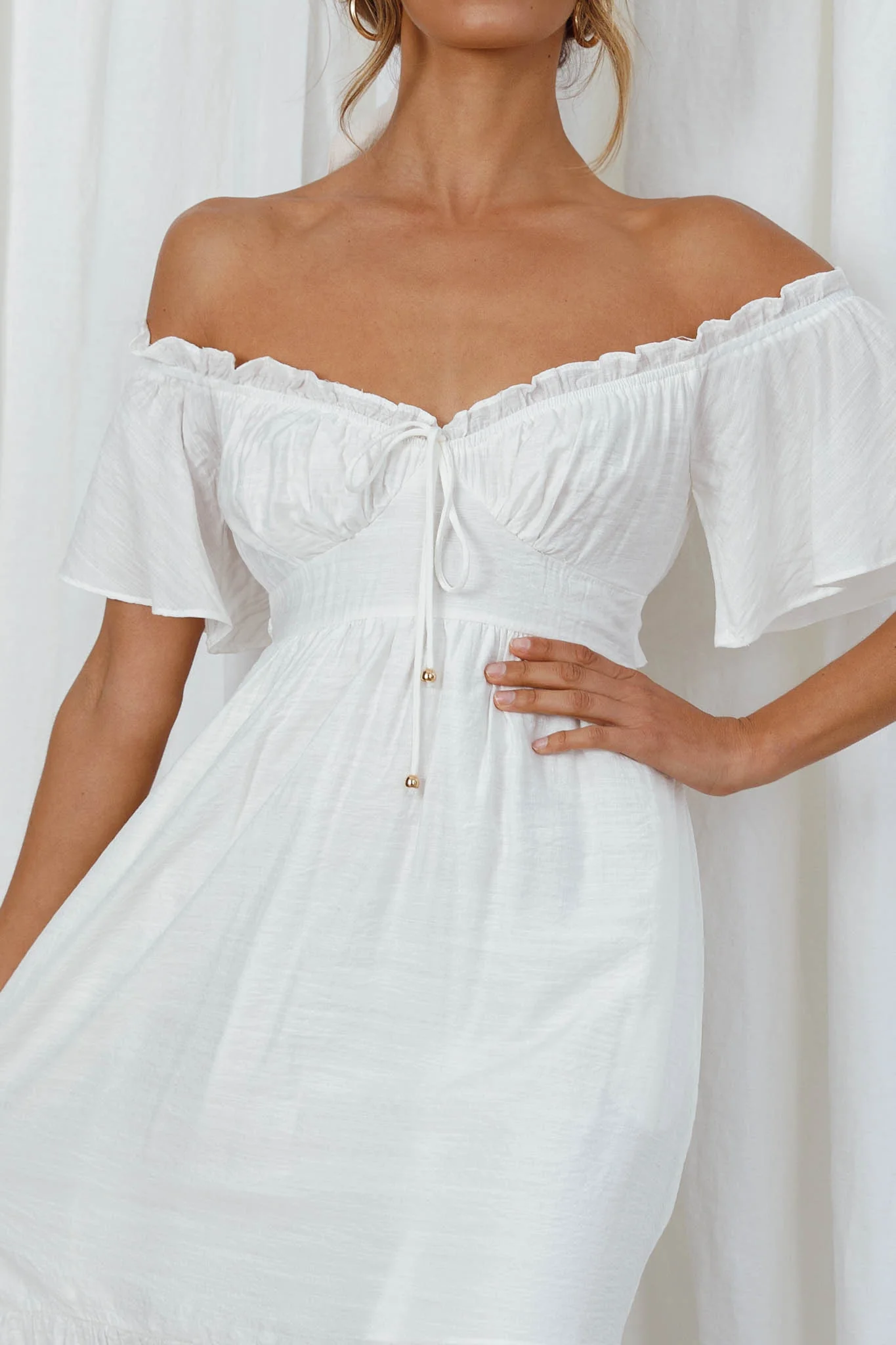 Dandelion Off-Shoulder Tied Back Midi Dress White - Image 4