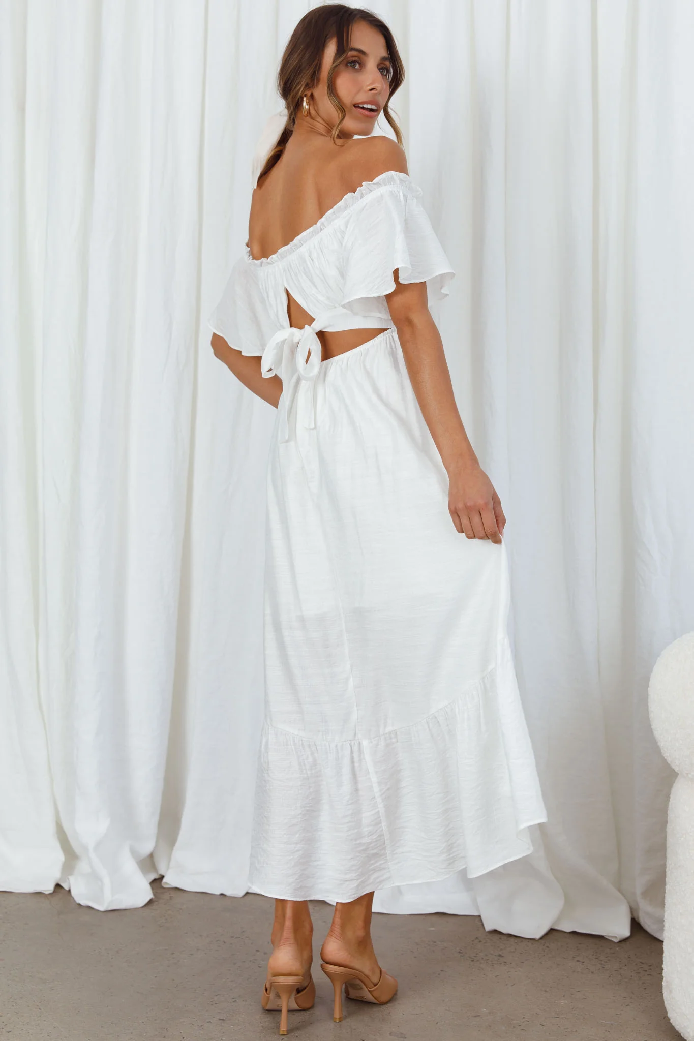Dandelion Off-Shoulder Tied Back Midi Dress White - Image 7