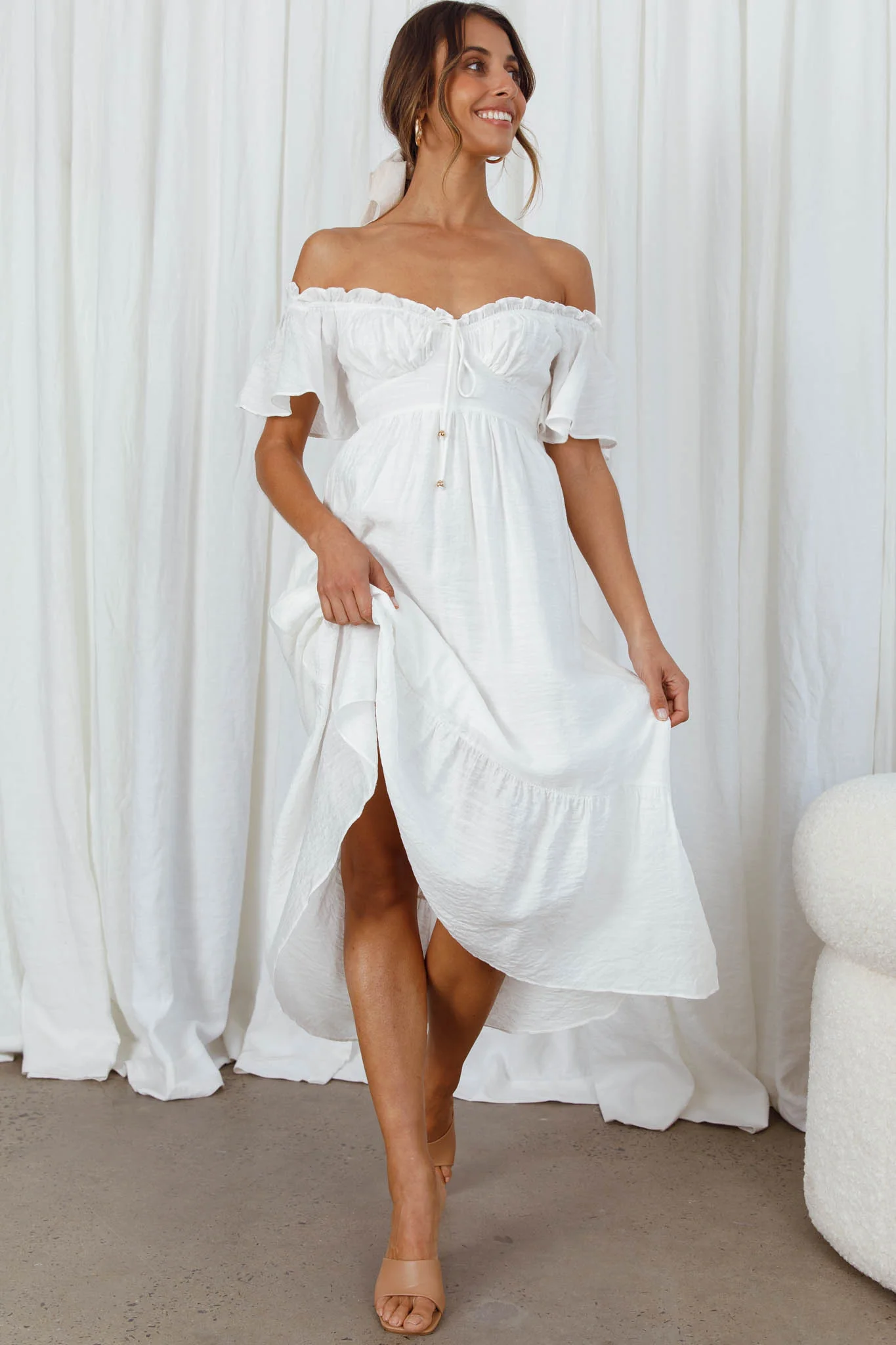 Dandelion Off-Shoulder Tied Back Midi Dress White - Image 8