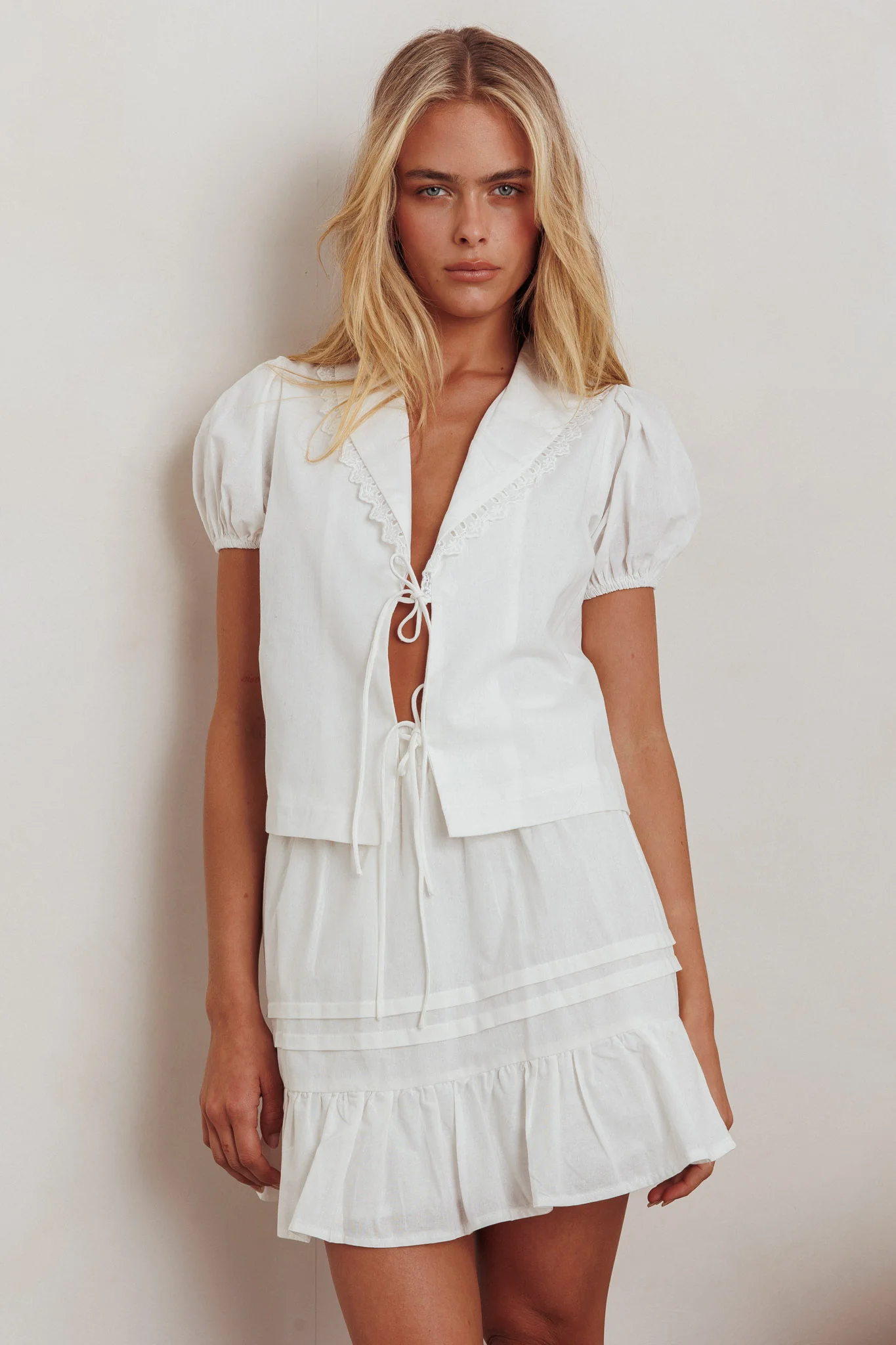 Danessa Frill Hem Pintuck Skirt White - Image 2