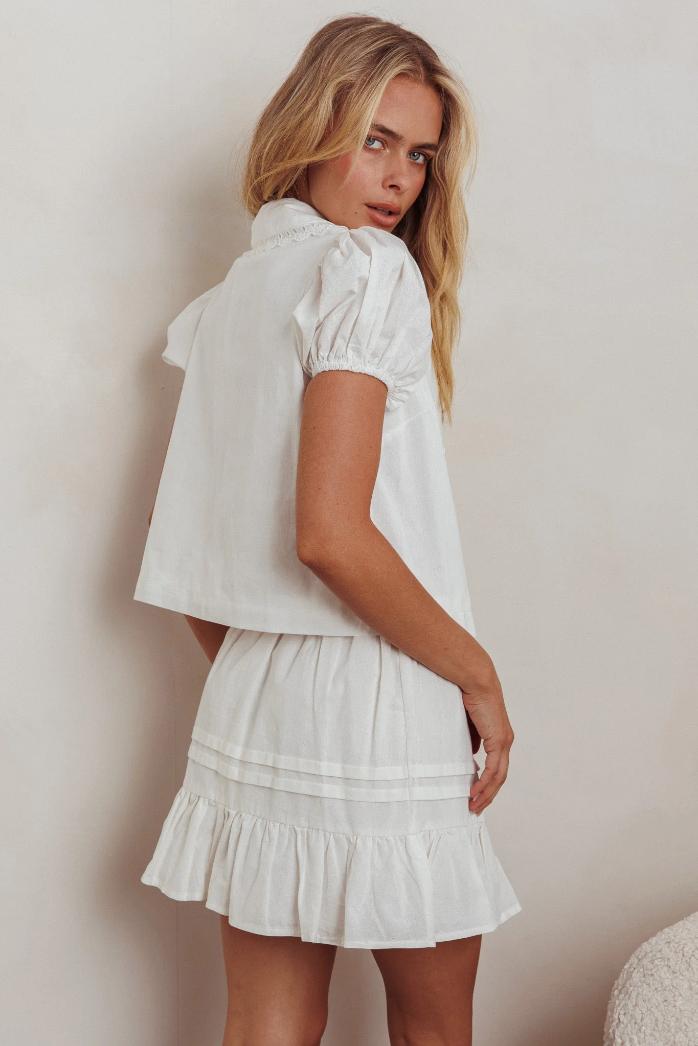 Danessa Frill Hem Pintuck Skirt White - Image 4