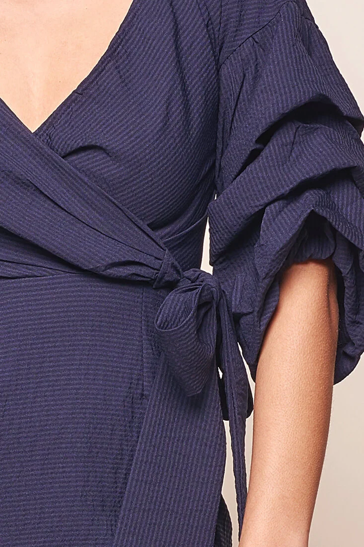 Danielle Ruched Sleeve Wrap Dress Navy - Image 6