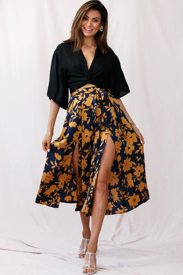 Danika Front Split Midi Culotte Pants Navy/Mustard - Image 5