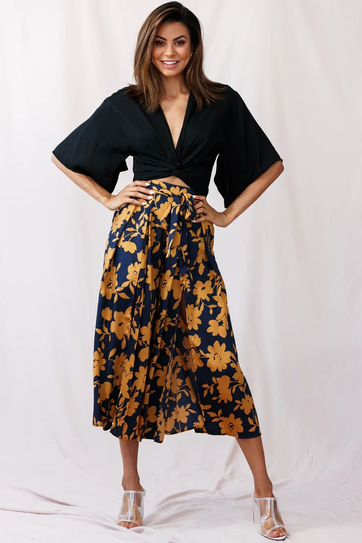 Danika Front Split Midi Culotte Pants Navy/Mustard - Image 6