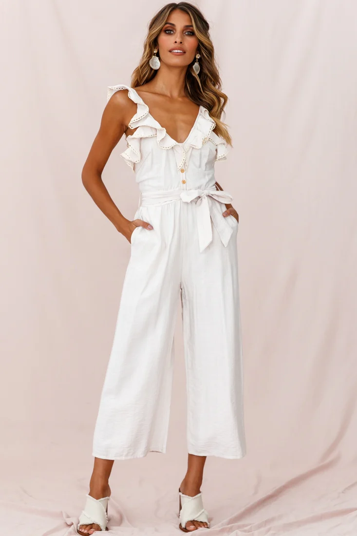 Danube Belted Waist Jumpsuit Beige - Image 2