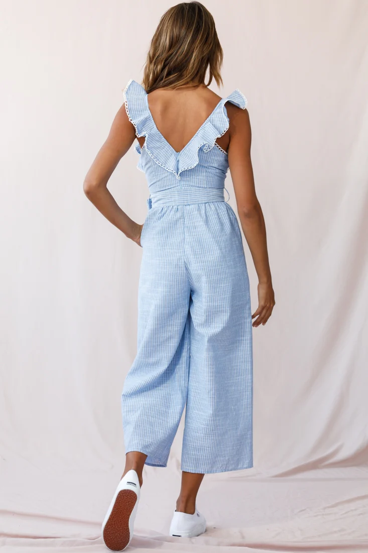 Danube Belted Waist Pinstripe Jumpsuit Blue - Image 3