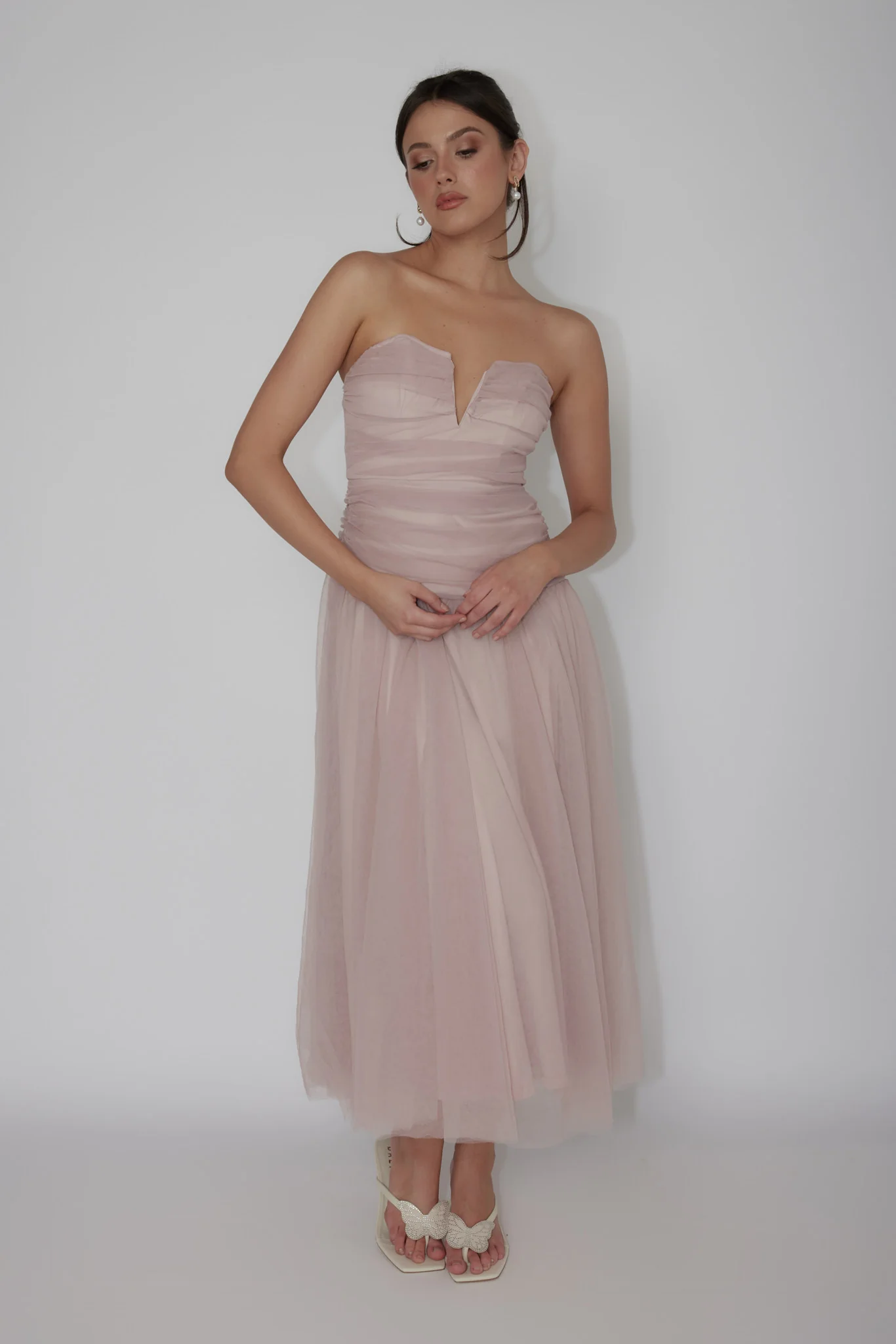 Daphnie Drop Waist Tulle Midi Dress Blush - Image 2