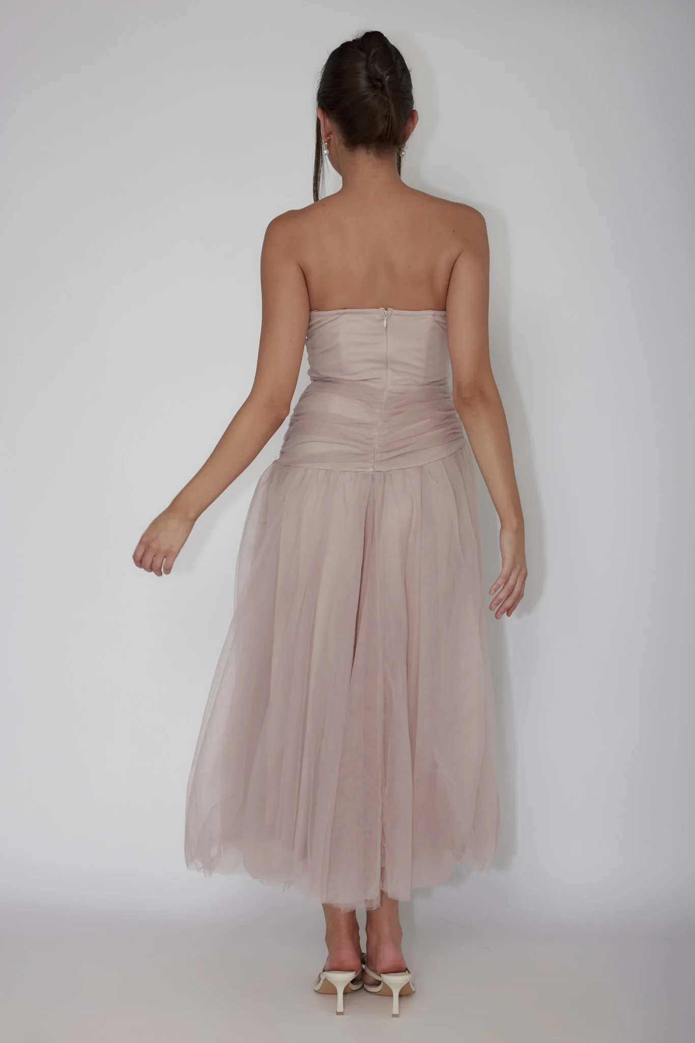 Daphnie Drop Waist Tulle Midi Dress Blush - Image 4