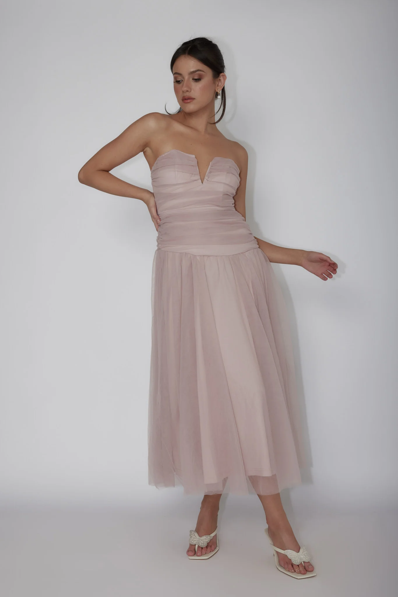 Daphnie Drop Waist Tulle Midi Dress Blush - Image 5