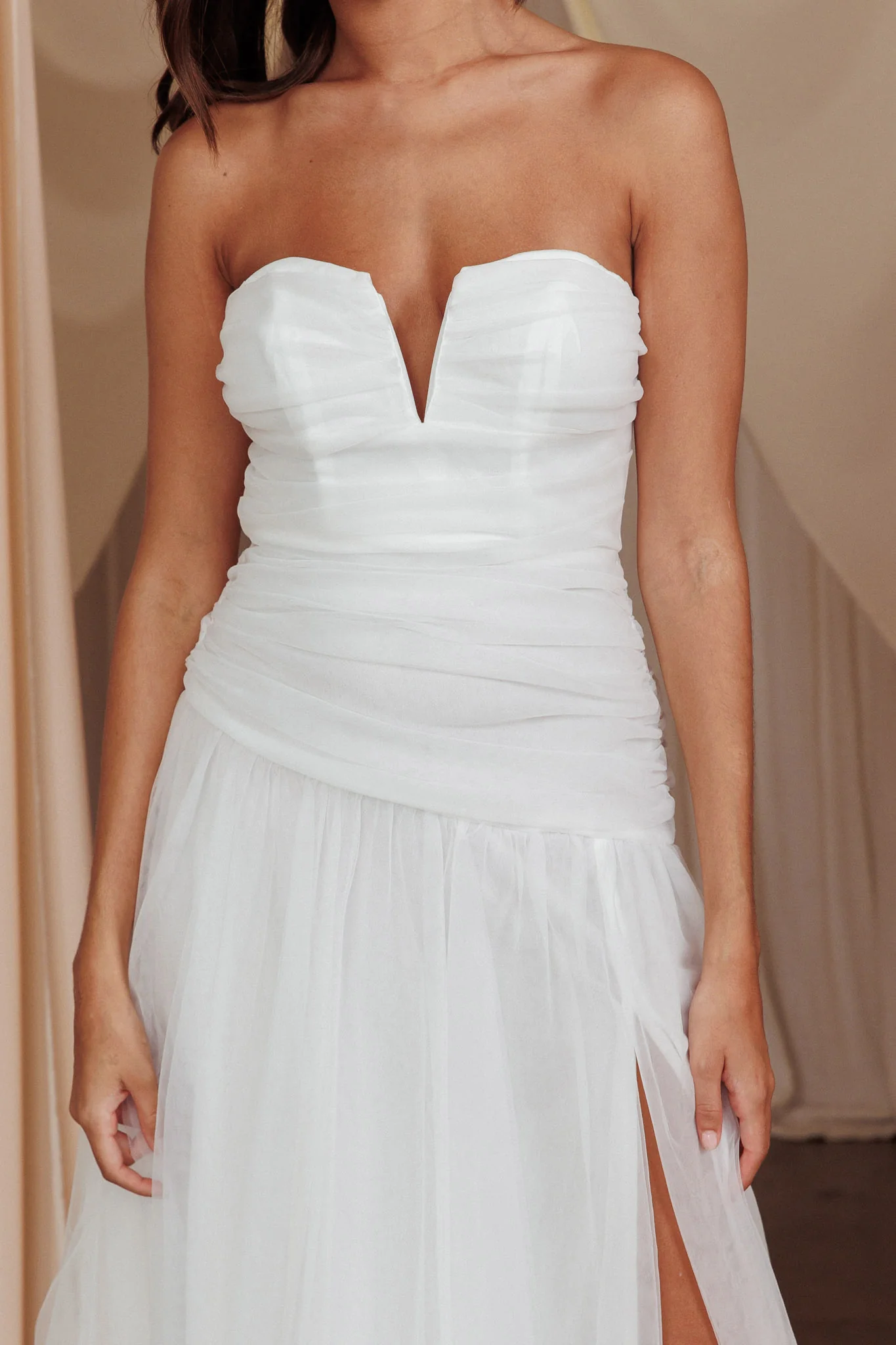 Daphnie Drop Waist Tulle Midi Dress White - Image 5