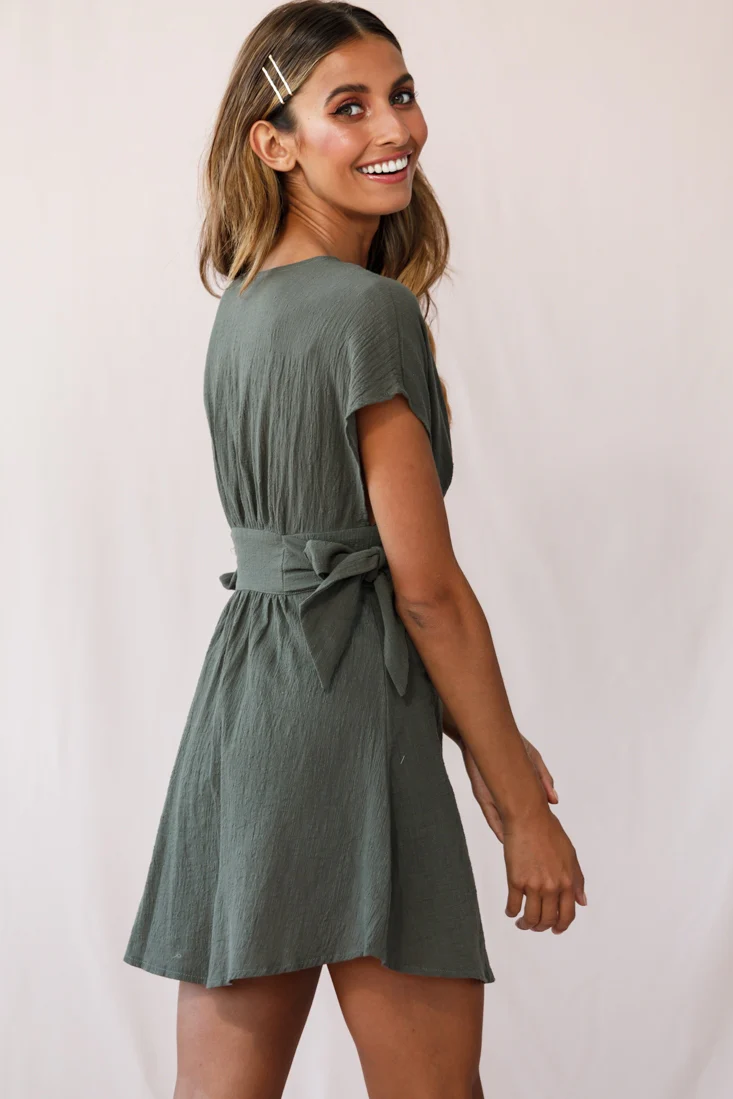 Dara Button Accent Dress Green Khaki - Image 3