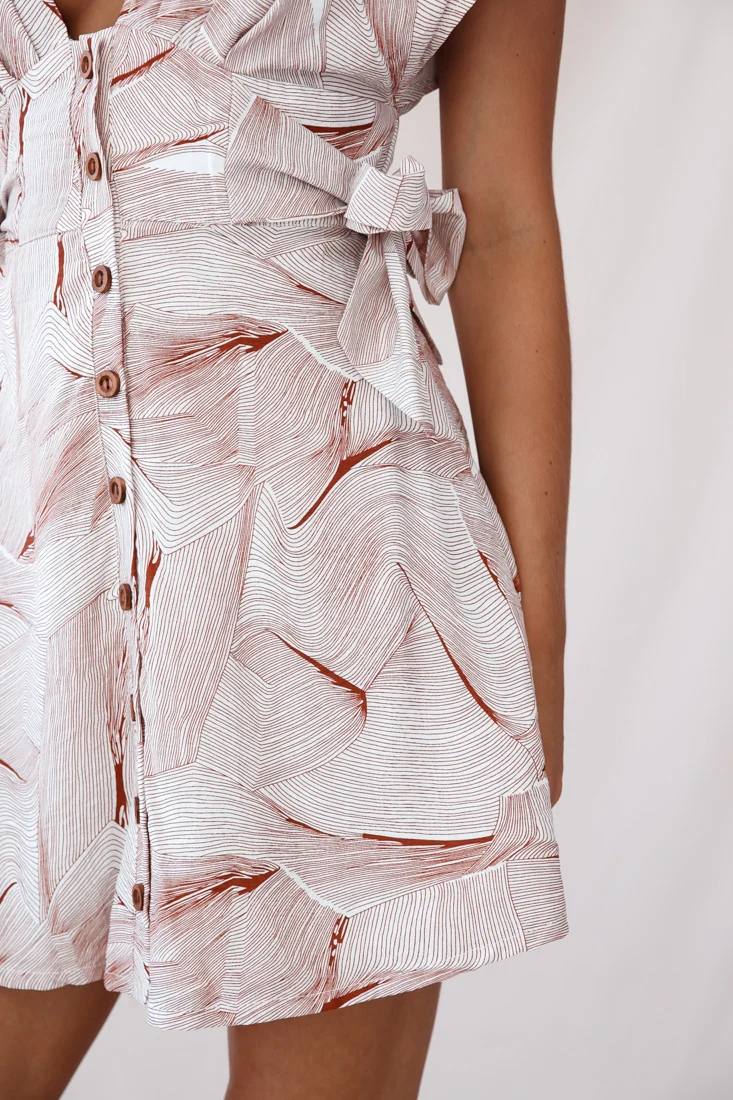 Dara Wooden Button Placket Dress Geometric Print Rose - Image 4