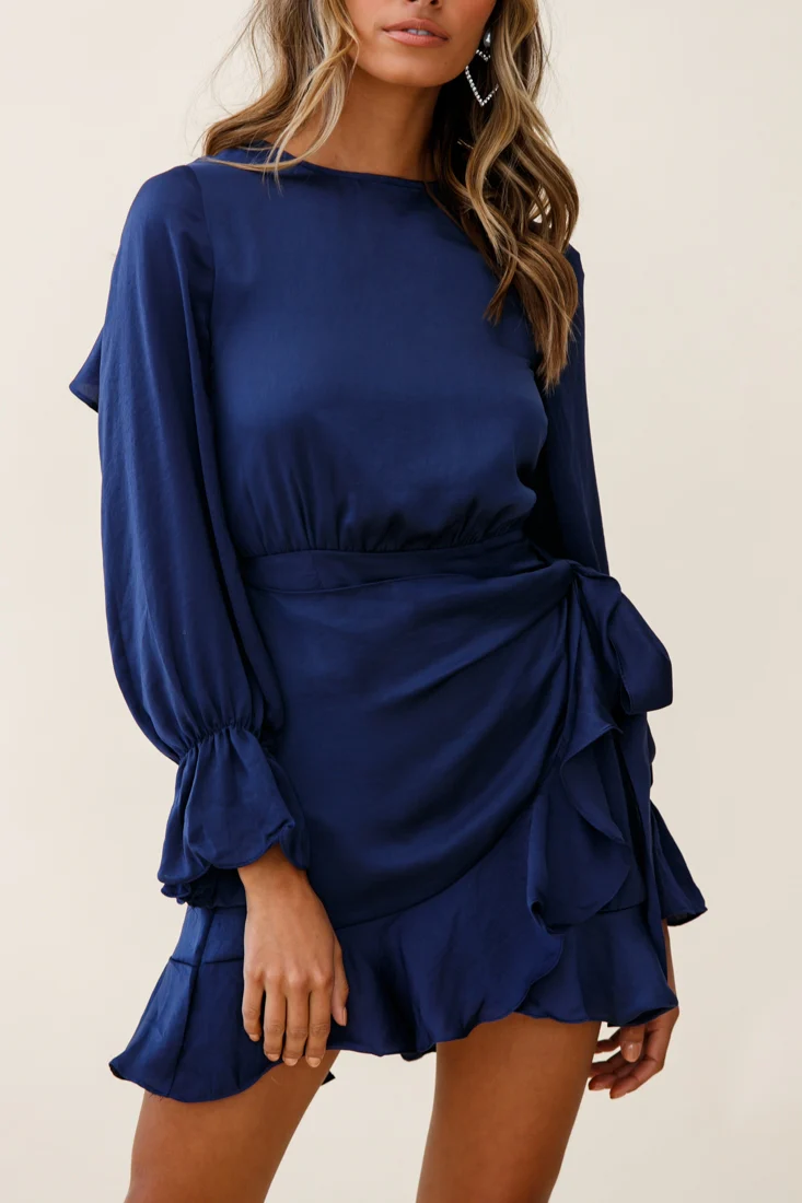 Darla Long Sleeve Satin Dress Navy - Image 5