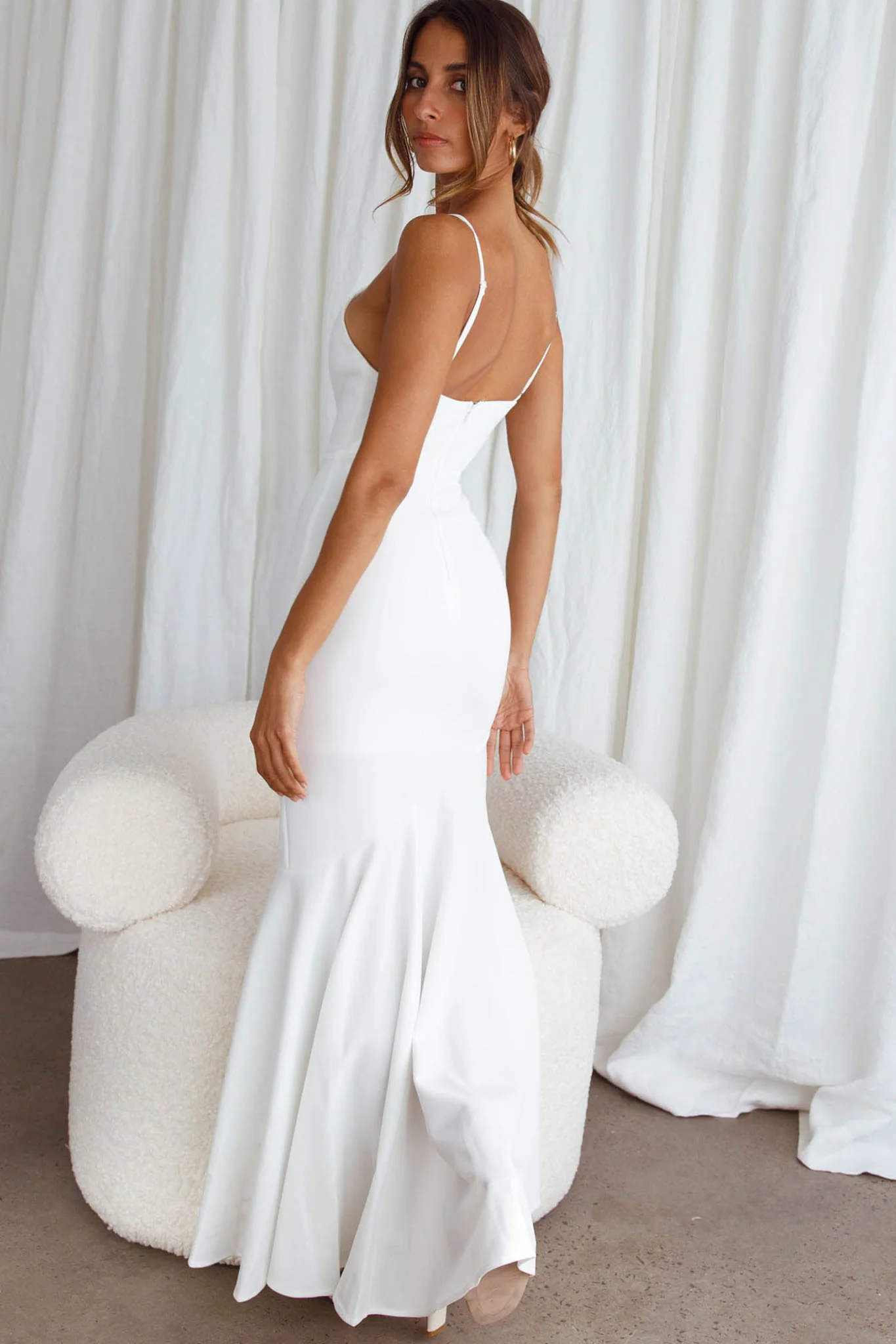 Darlene Front Split Flounce Hem Maxi Dress White - Image 15