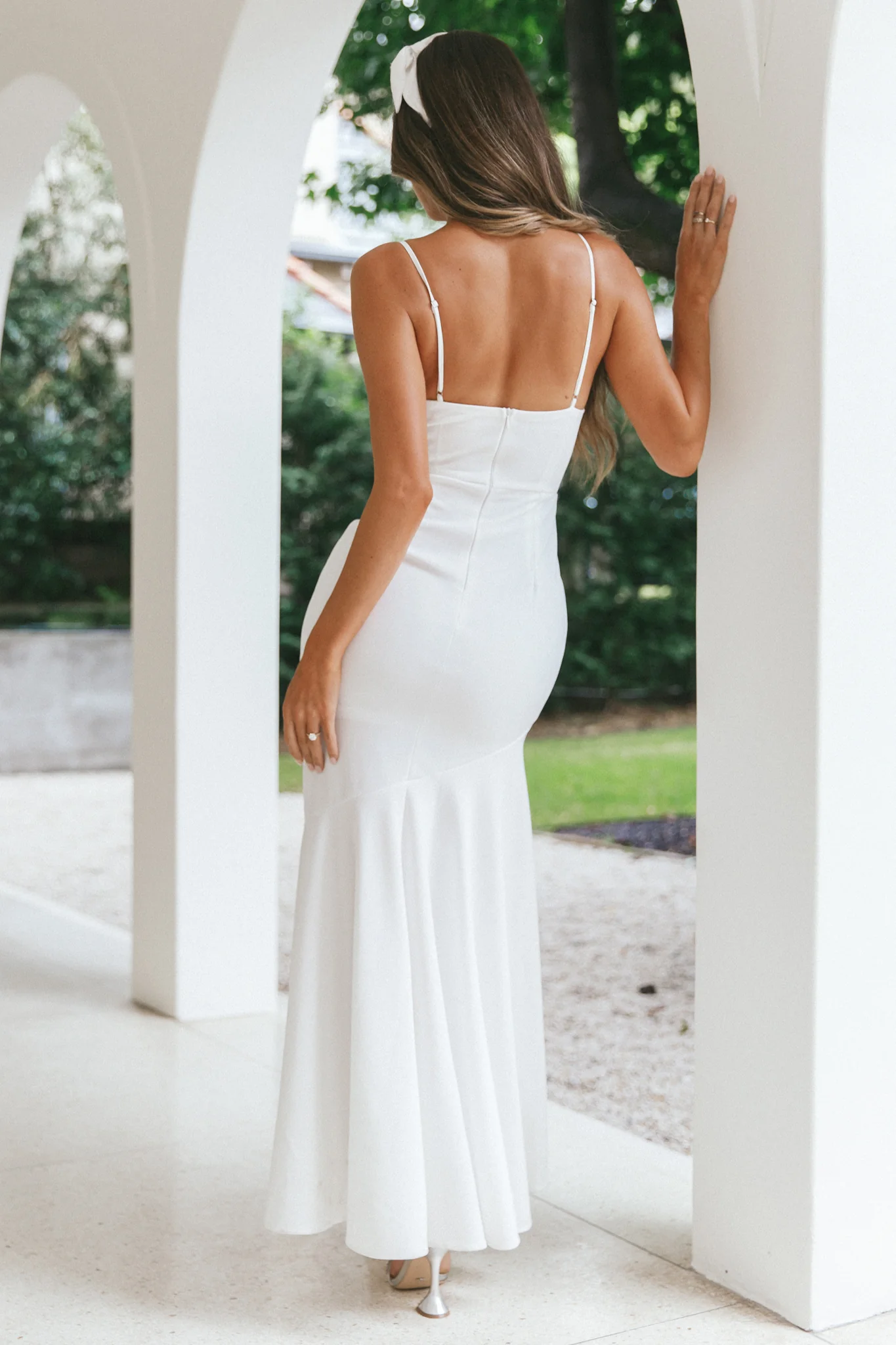 Darlene Front Split Flounce Hem Maxi Dress White - Image 9