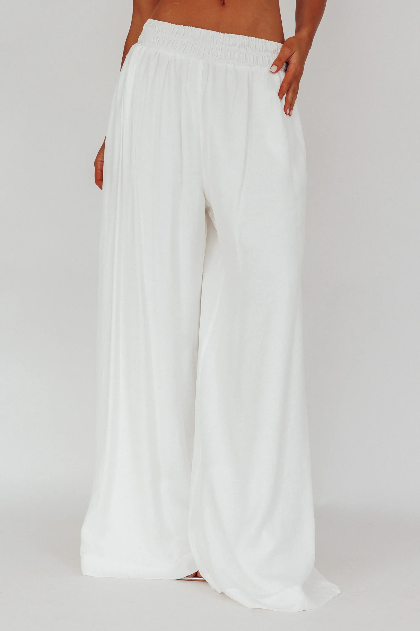 Darna Shirred Waist Wide Leg Pants Off White - Image 2