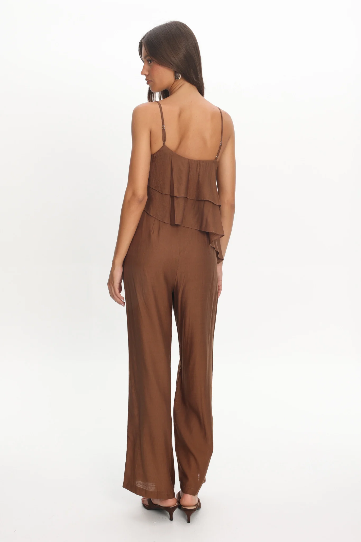 Darylyn Asymmetric Ruffle Jumpsuit Chocolate - Image 3