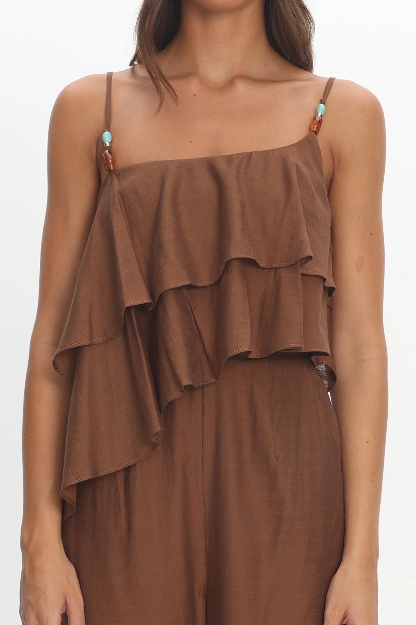 Darylyn Asymmetric Ruffle Jumpsuit Chocolate - Image 4