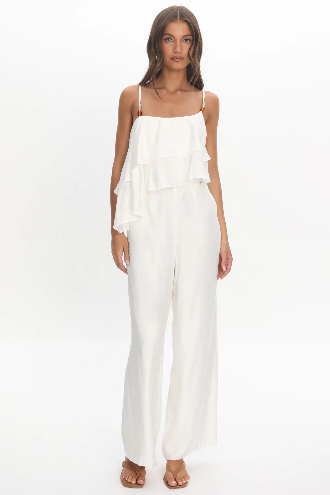 Darylyn Asymmetric Ruffle Jumpsuit Off White - Image 2
