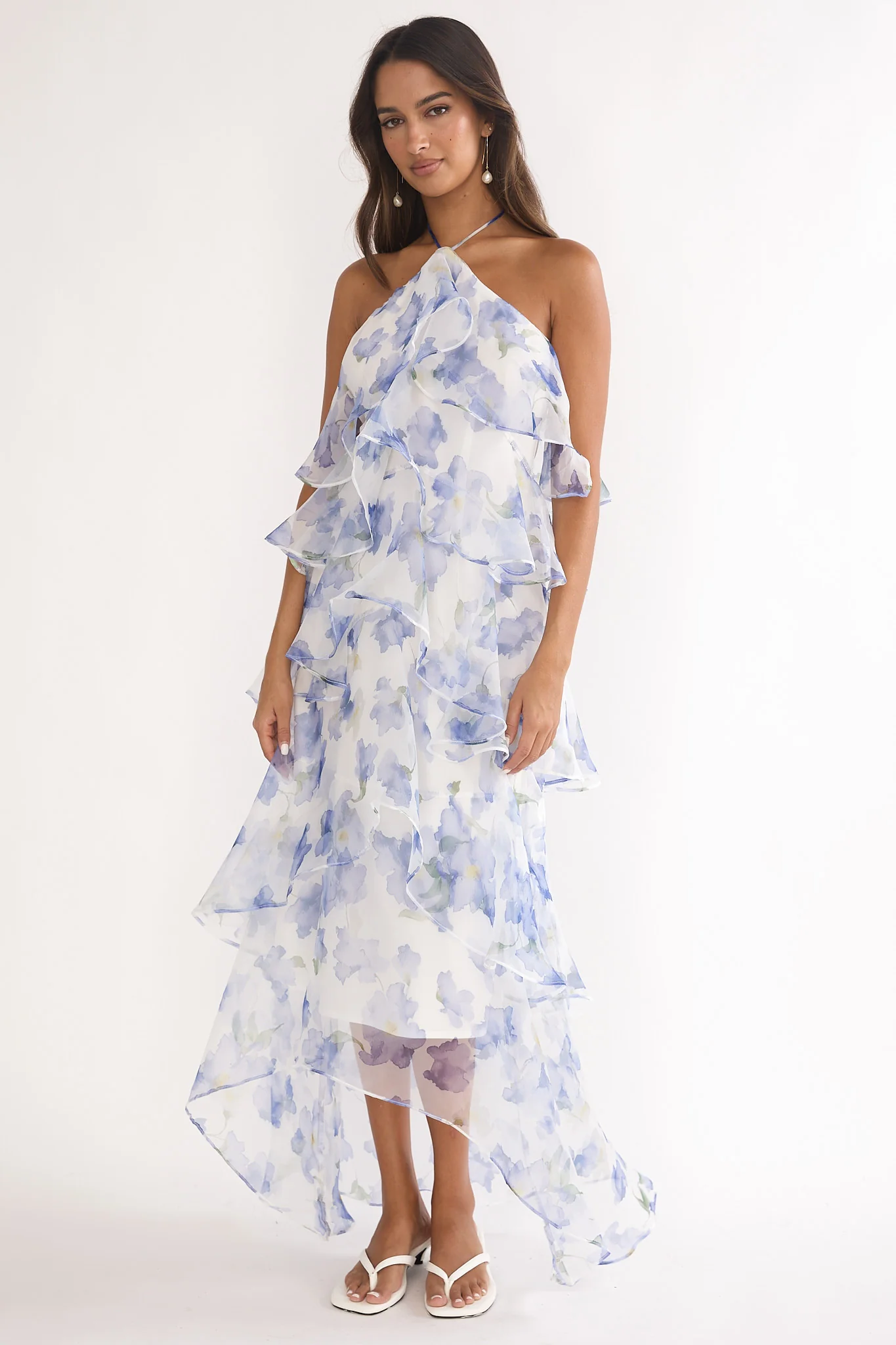 Darylyn Tiered Ruffle Maxi Dress Floral Blue - Image 2