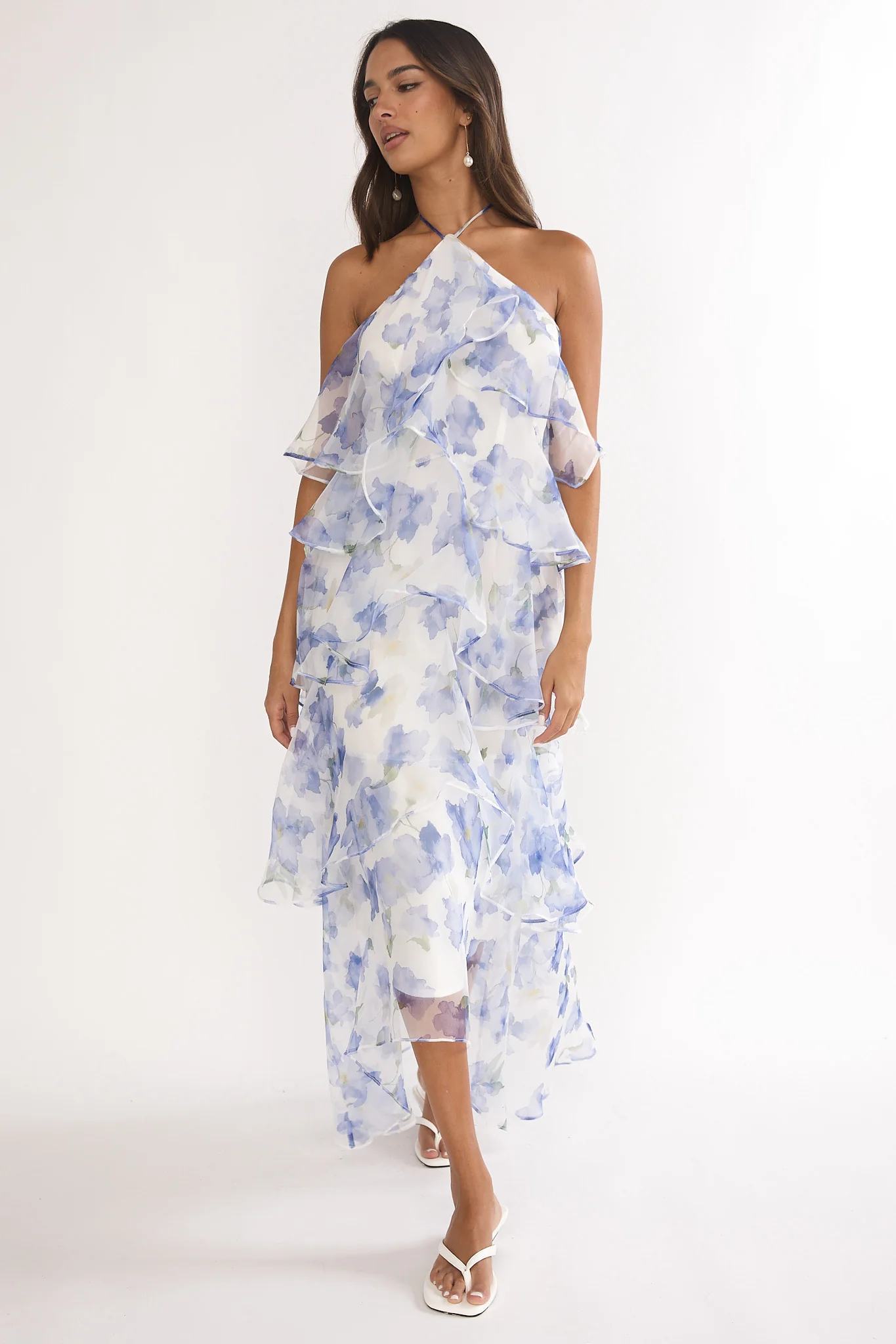Darylyn Tiered Ruffle Maxi Dress Floral Blue - Image 4