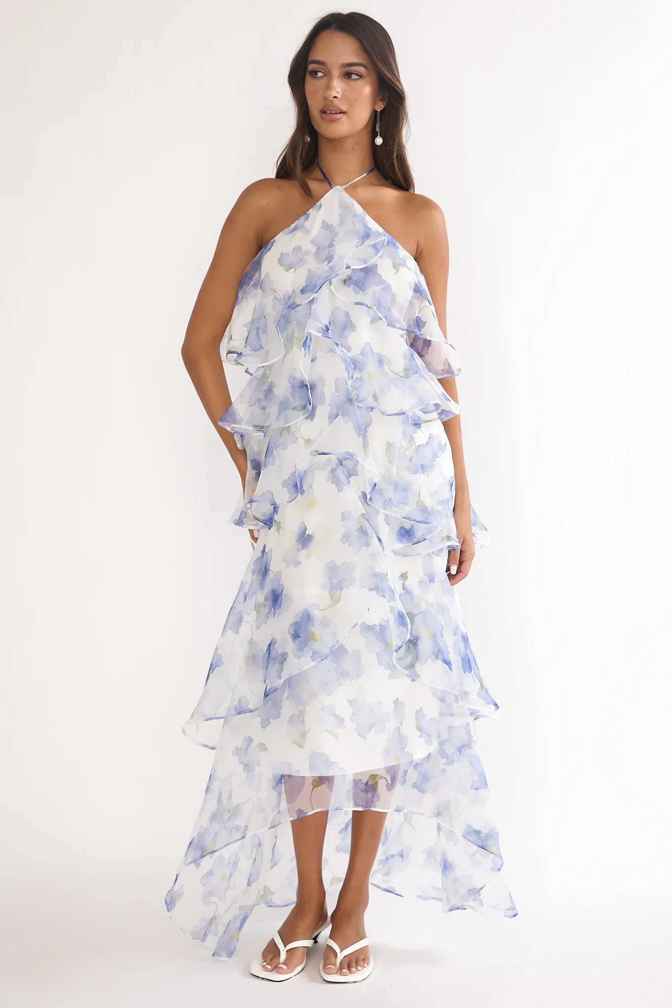 Darylyn Tiered Ruffle Maxi Dress Floral Blue - Image 6