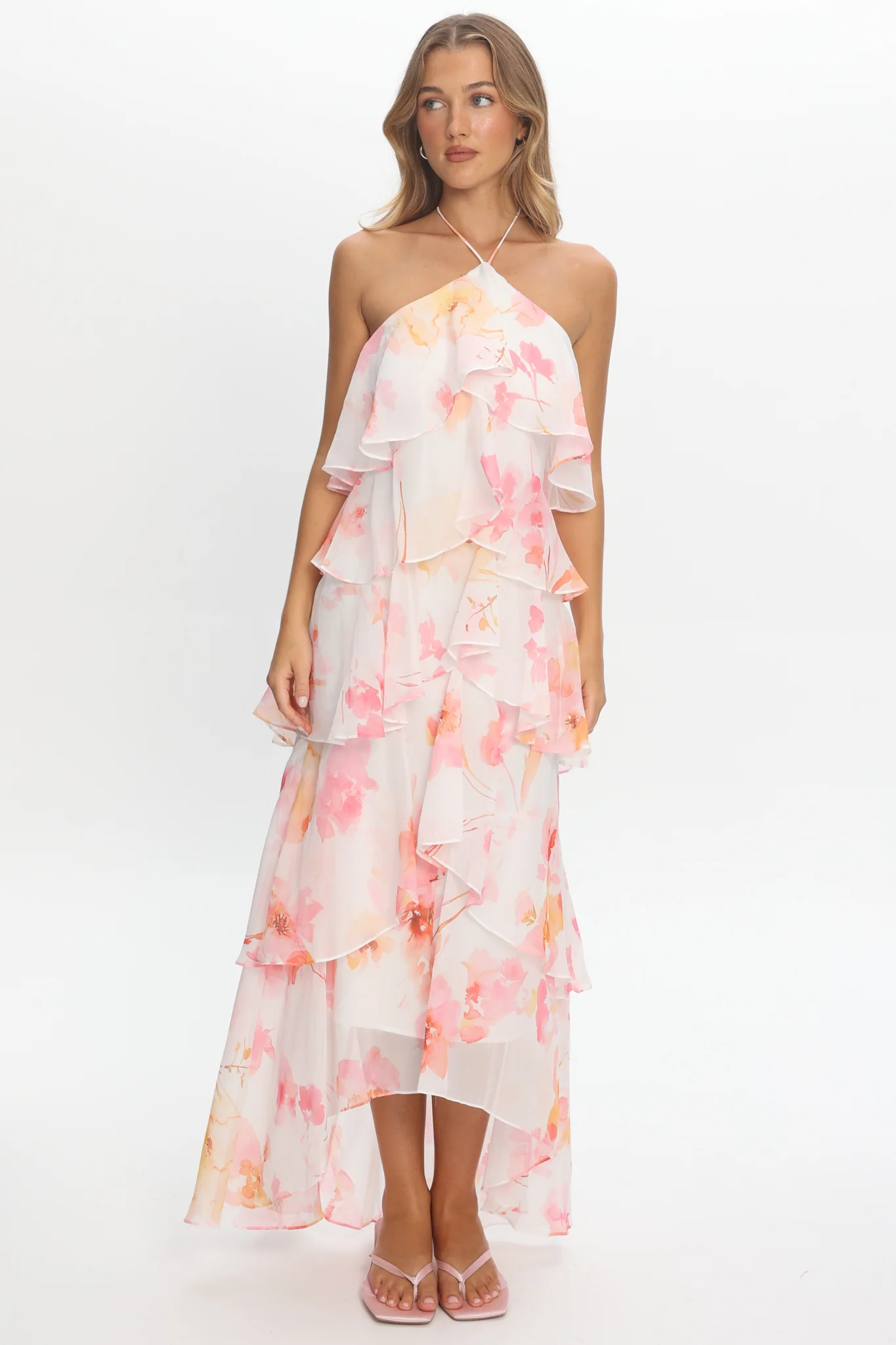 Darylyn Tiered Ruffle Maxi Dress Floral Pink - Image 2