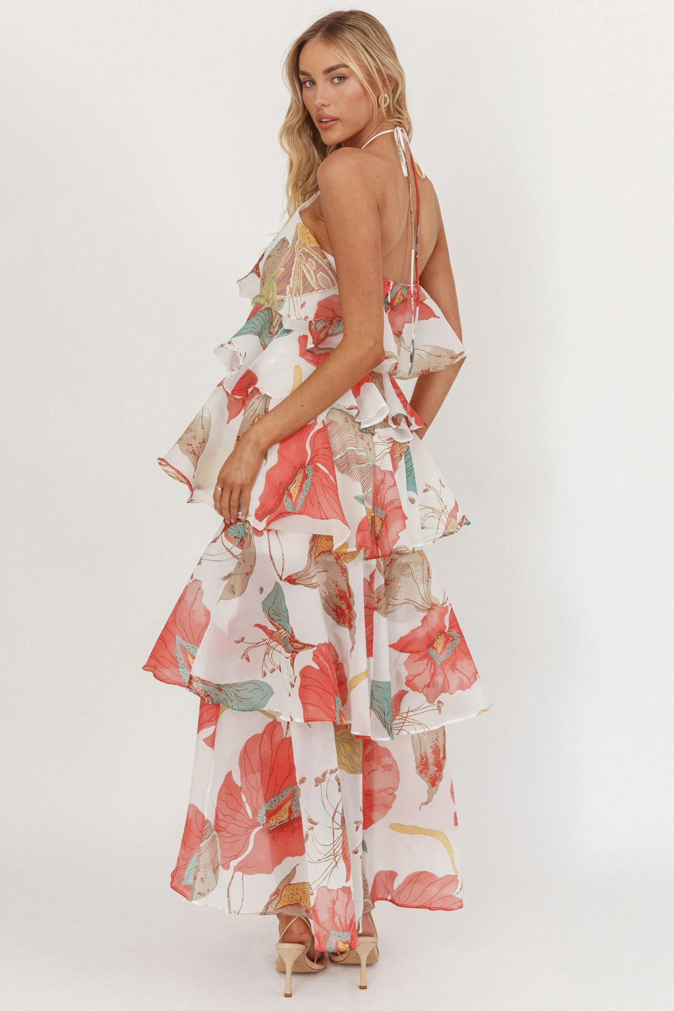 Darylyn Tiered Ruffle Maxi Dress Floral Red - Image 2