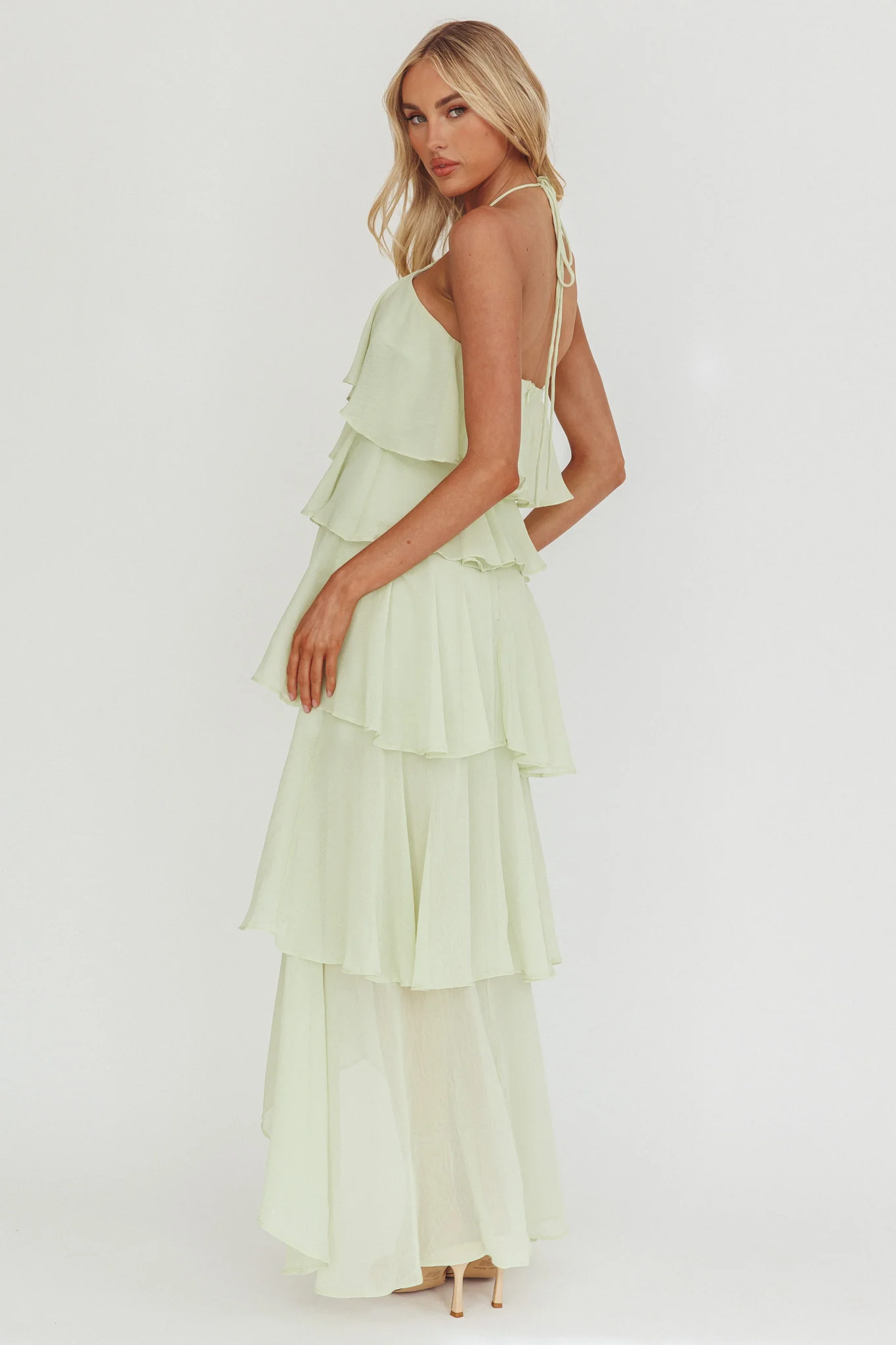 Darylyn Tiered Ruffle Maxi Dress Sage - Image 3