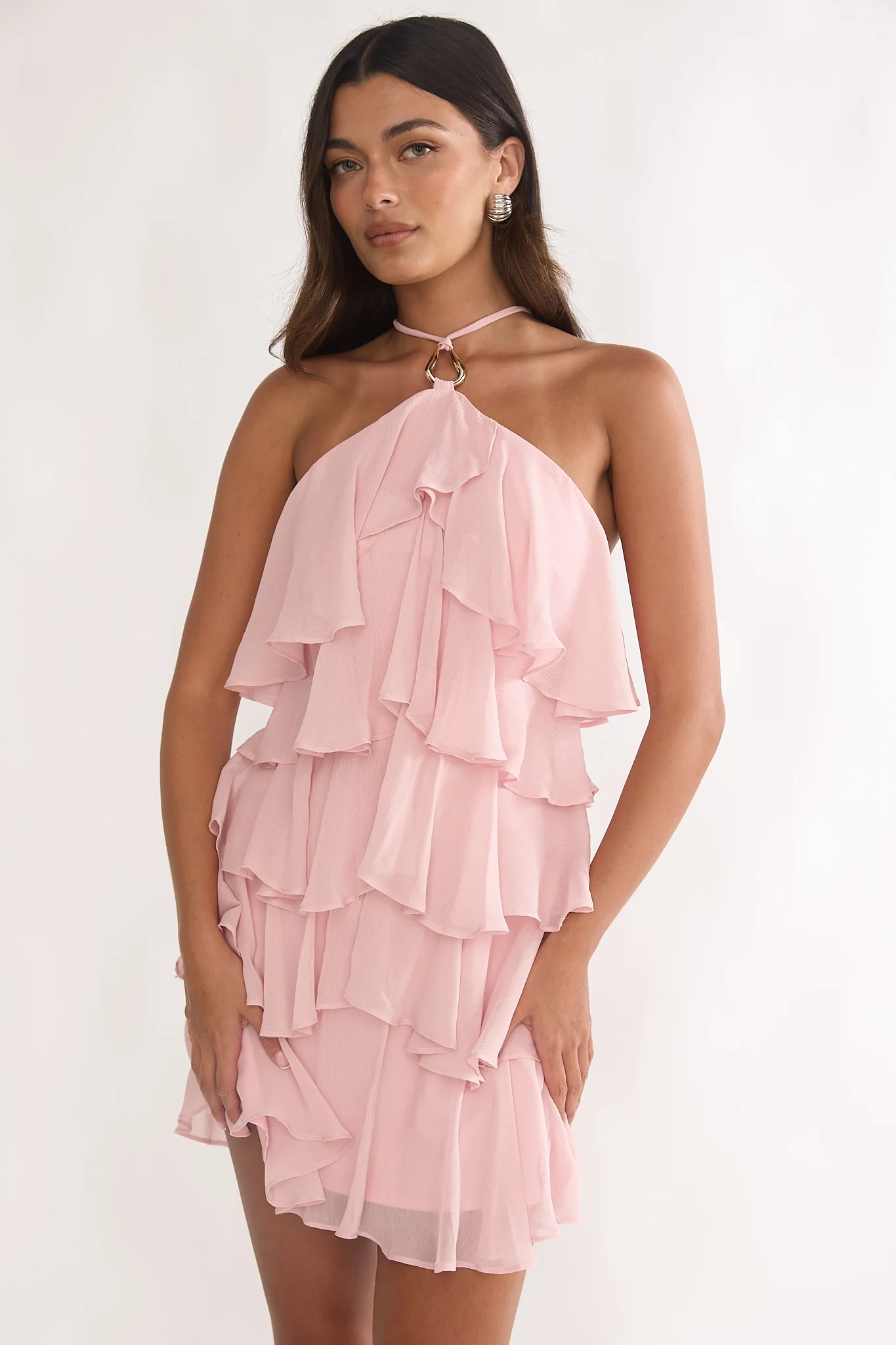 Darylyn Tiered Ruffle Mini Dress Pink - Image 5