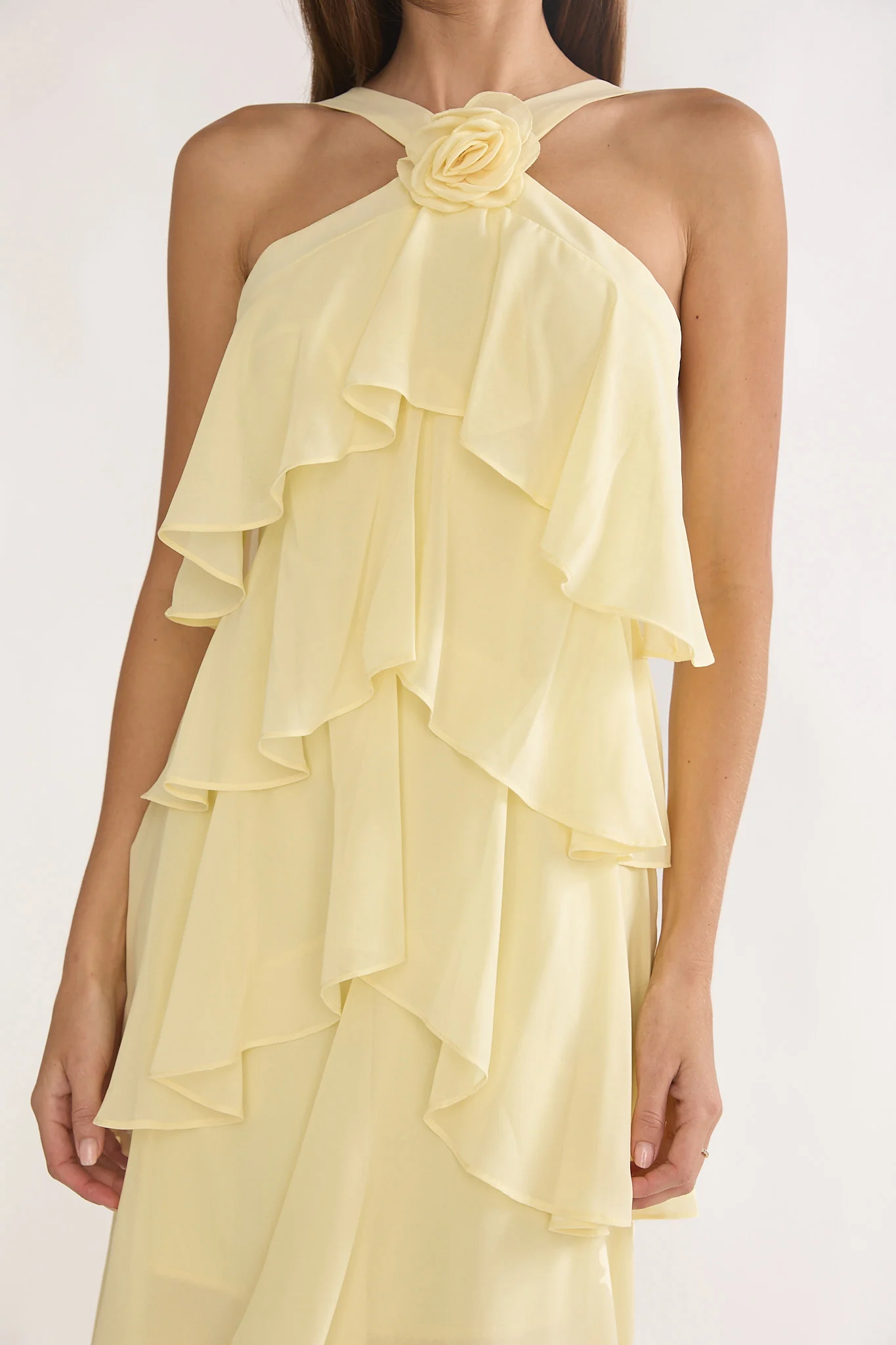Darylyn Tiered Ruffle Rosette Maxi Dress Yellow - Image 4