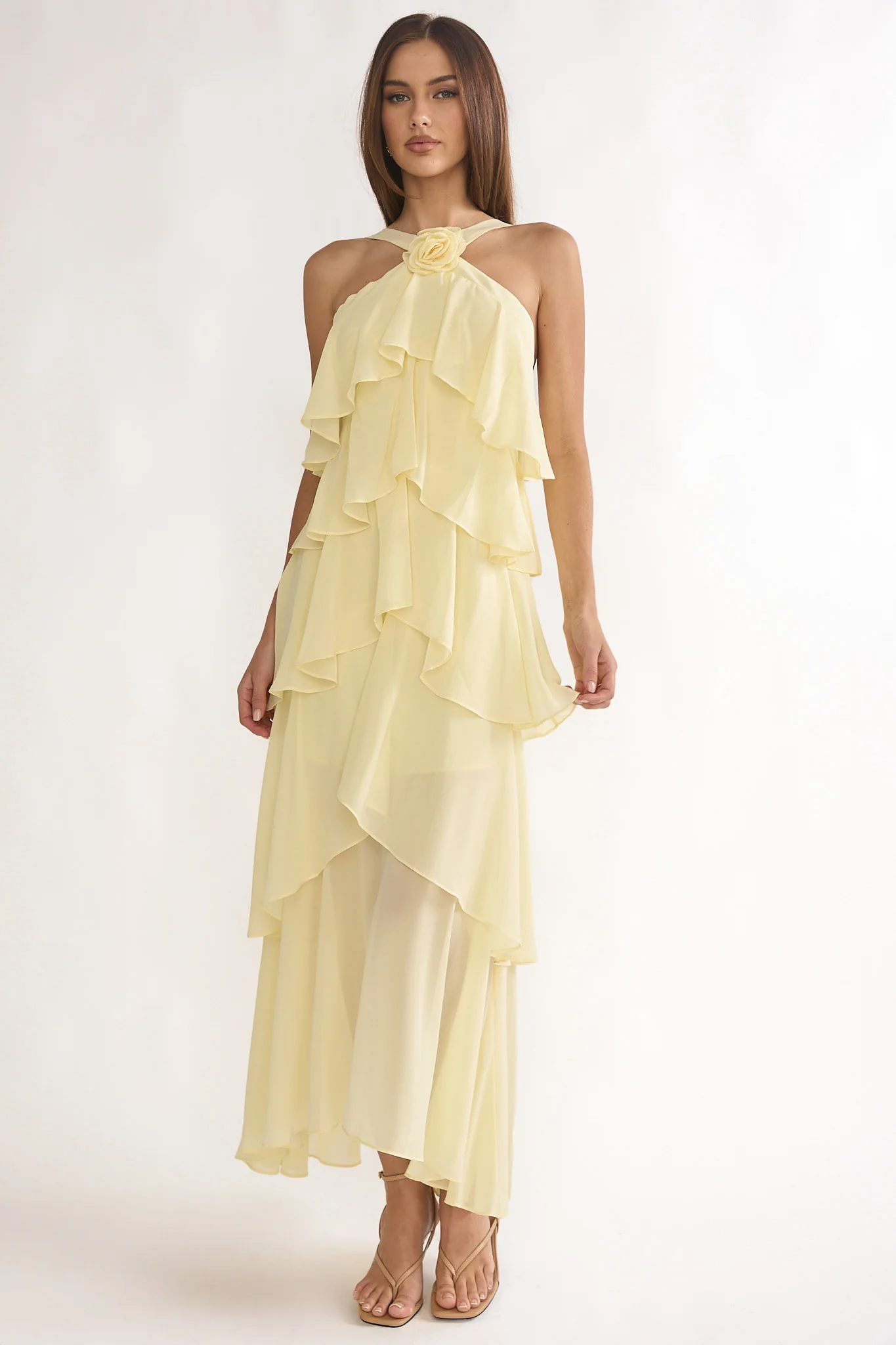 Darylyn Tiered Ruffle Rosette Maxi Dress Yellow - Image 6