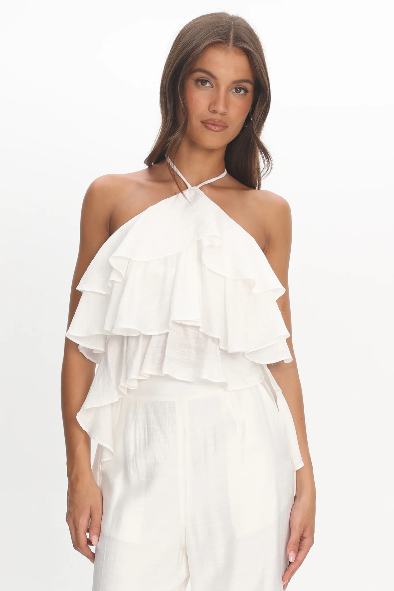 Darylyn Tiered Ruffle Top Off White
