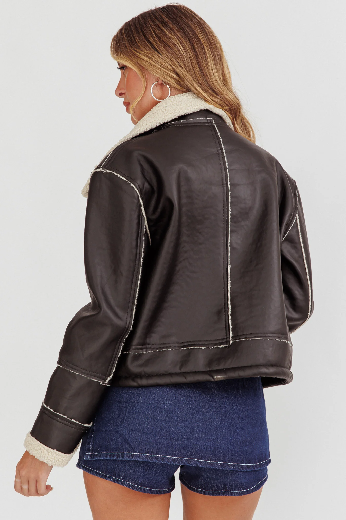 Davis Drawstring Hem Sherpa Jacket Black - Image 3