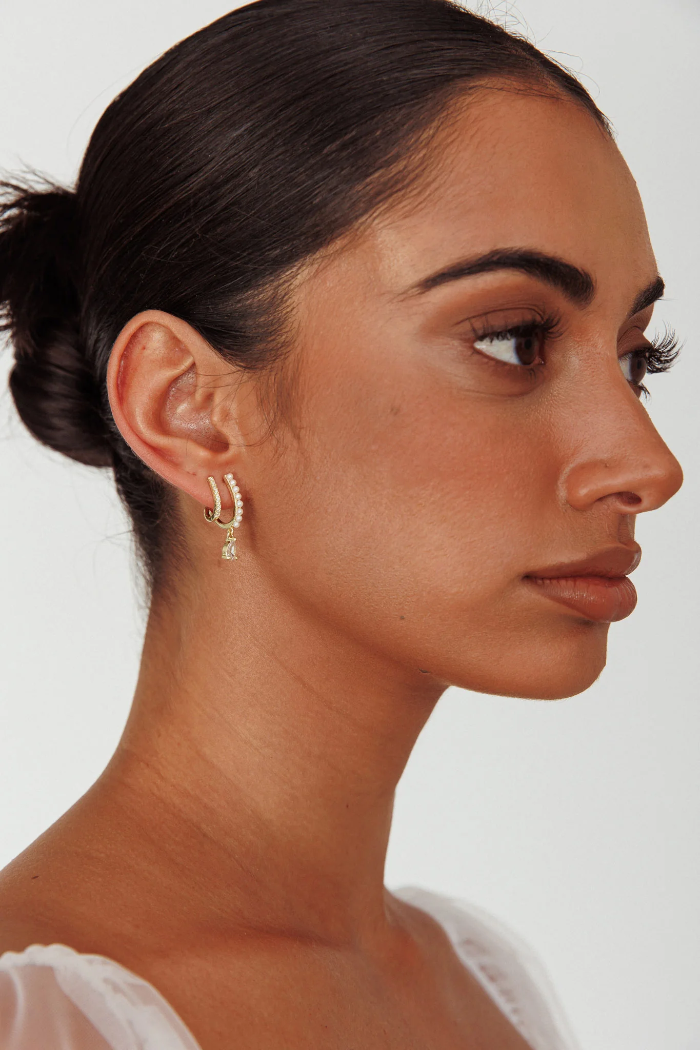Dawn Double Pierce Illusion Earrings Gold - Image 2
