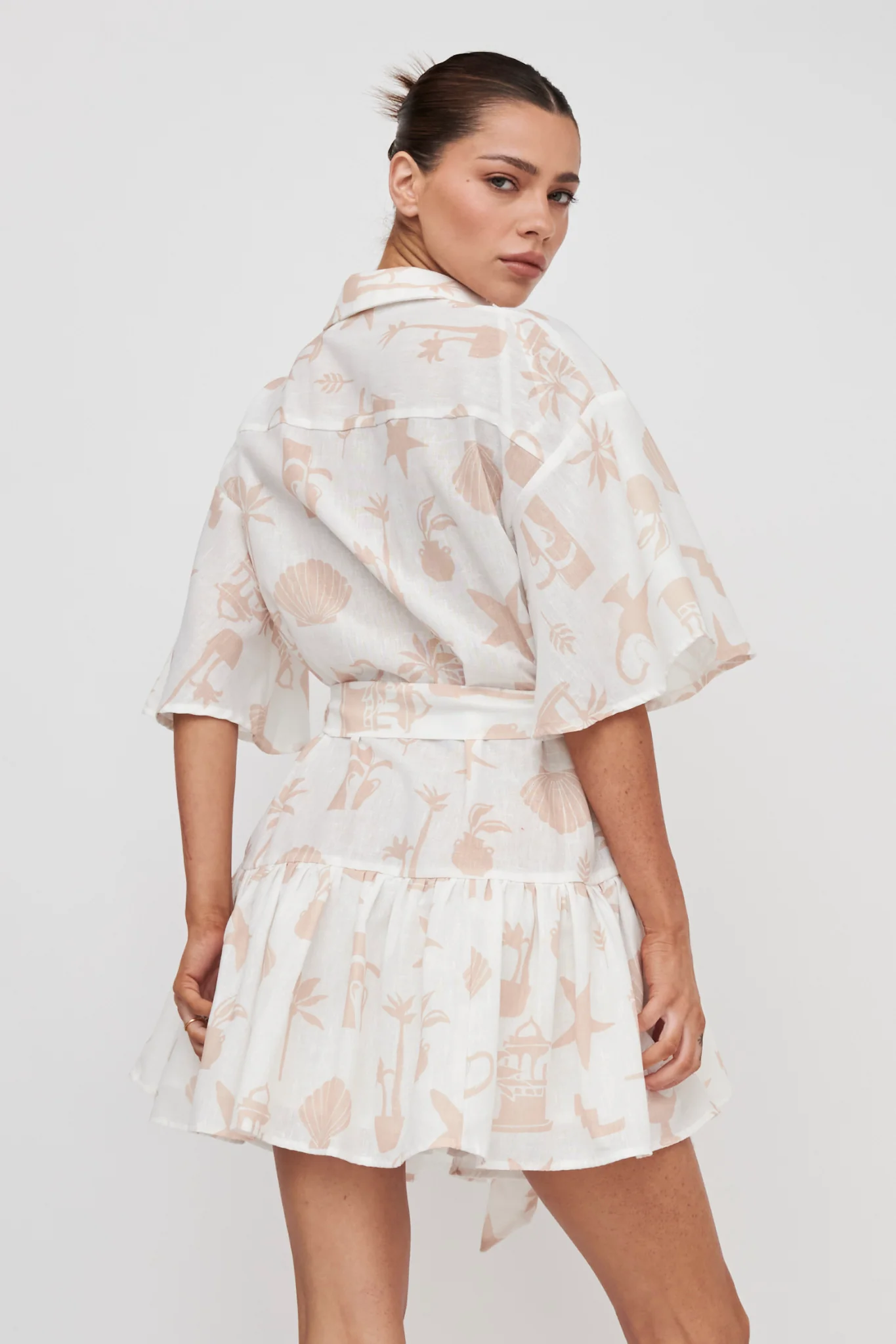 Day Trip Waist Tie Collared Dress Beige - Image 2
