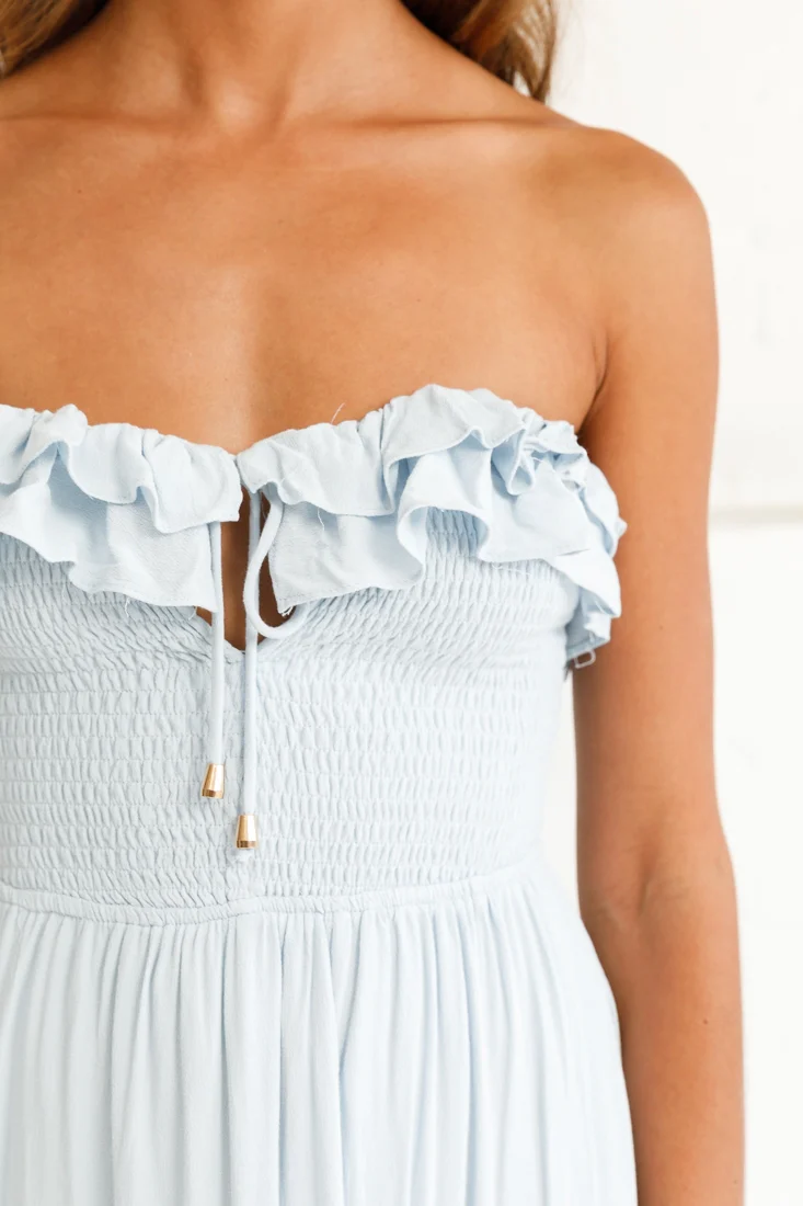 Daydream Shirred Bust Frill Trim Maxi Dress Ice Blue - Image 4