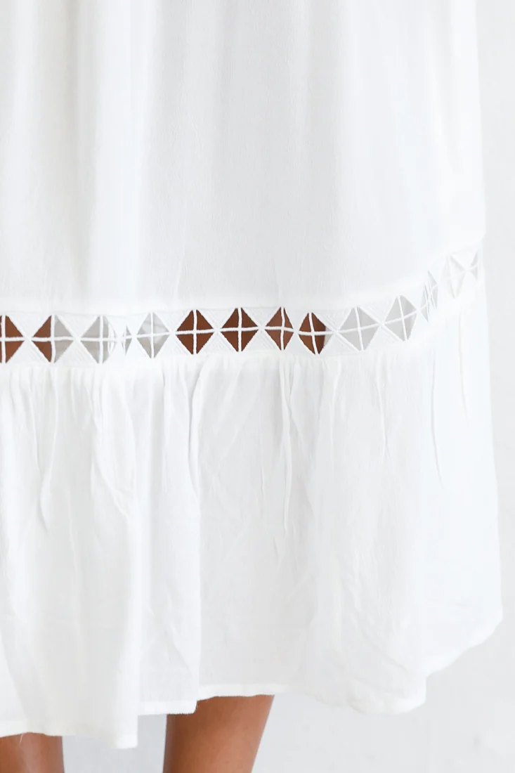 Daydream Shirred Bust Frill Trim Maxi Dress White - Image 4
