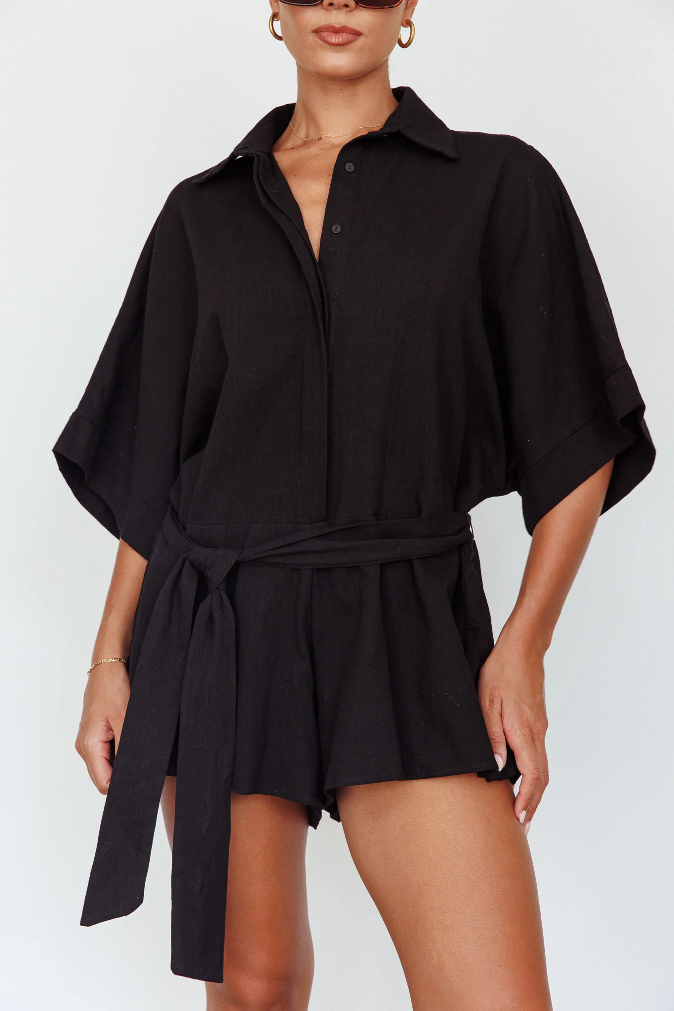 Daytona Beach Button-Up Romper Black - Image 4