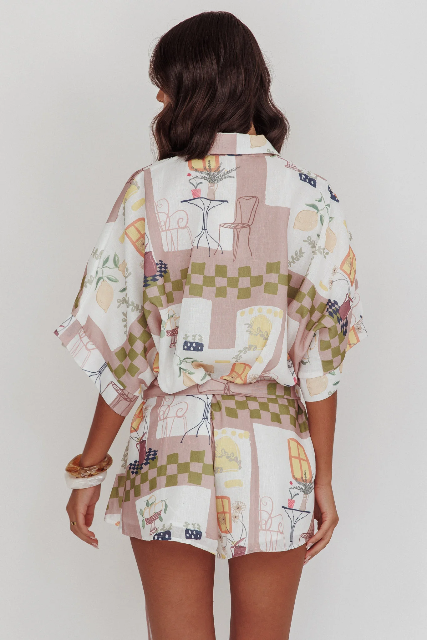 Daytona Beach Button-Up Romper Euro Print Olive - Image 3